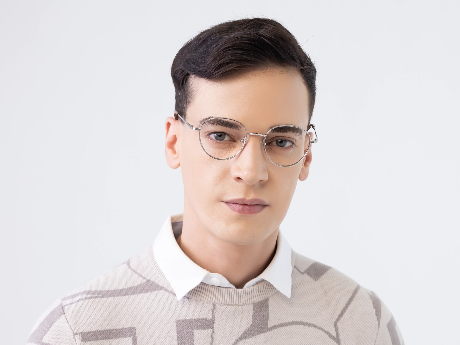 Silver Round Titanium Metal Glasses