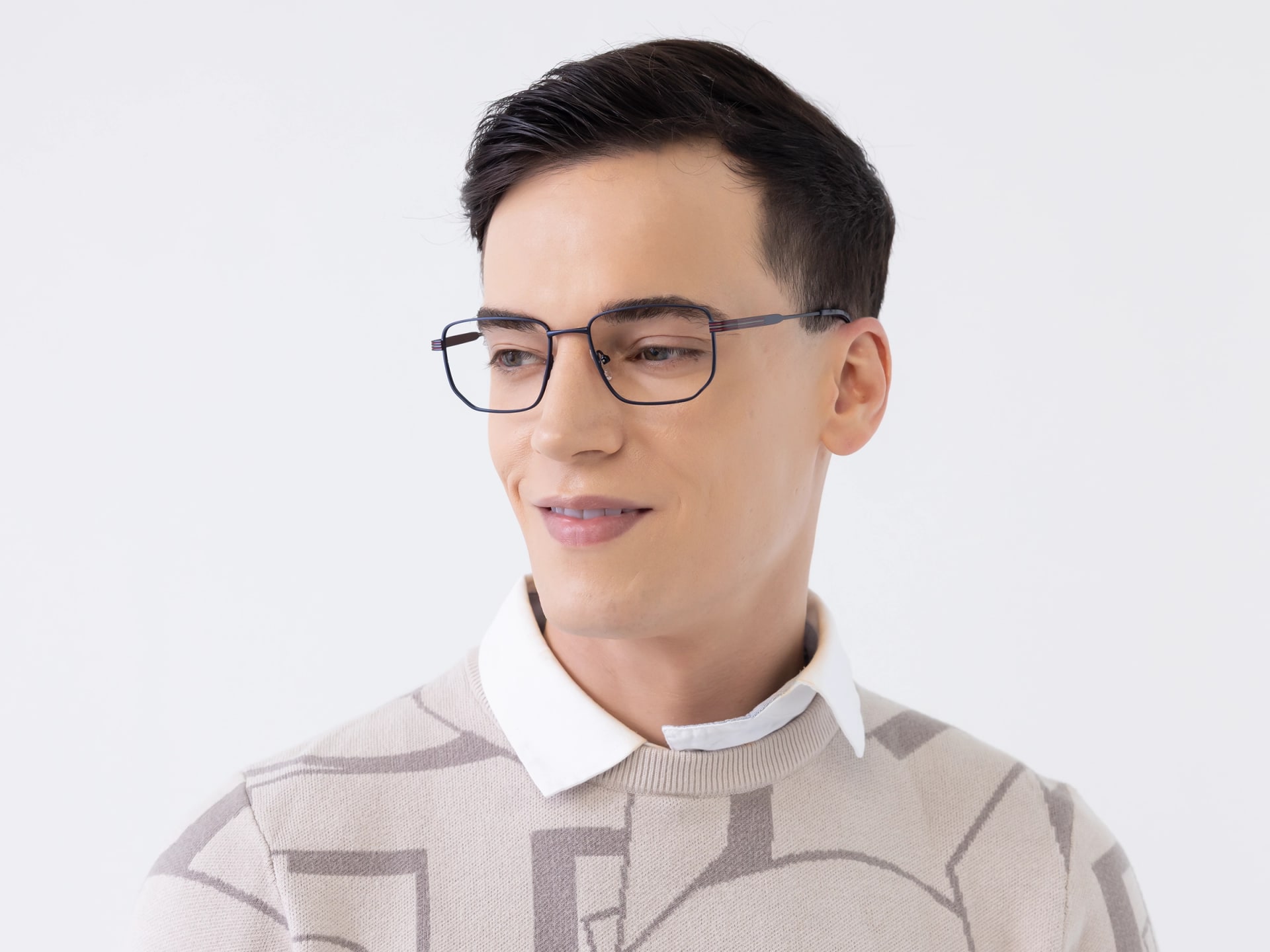 Matte Blue Rectangle Geometric Glasses