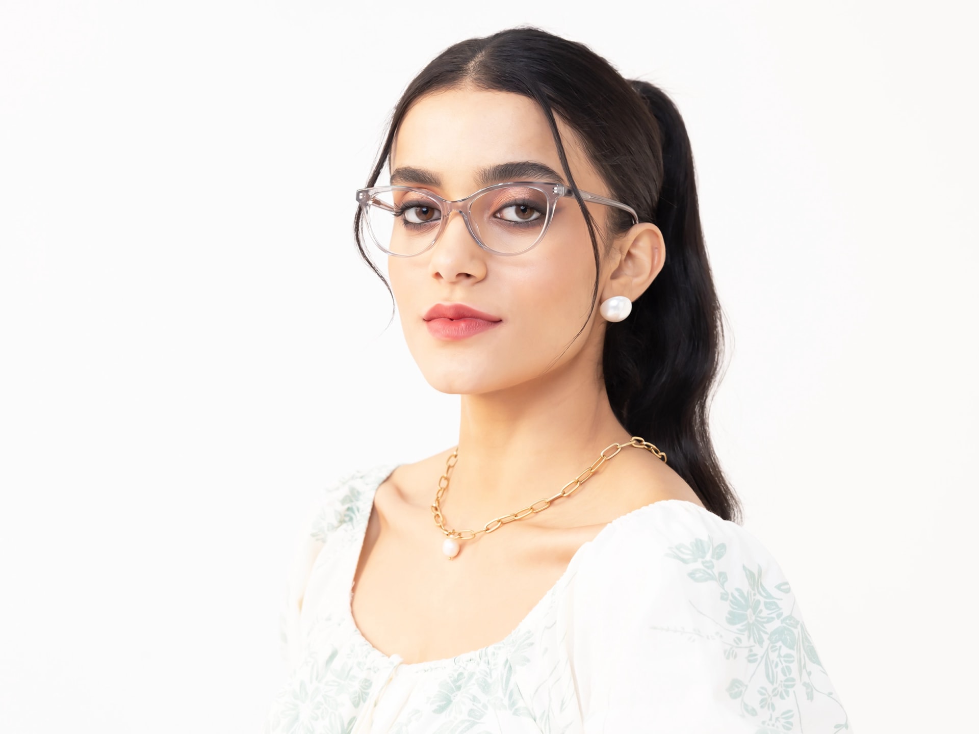 Crystal Grey Cat Eye Eyeglasses