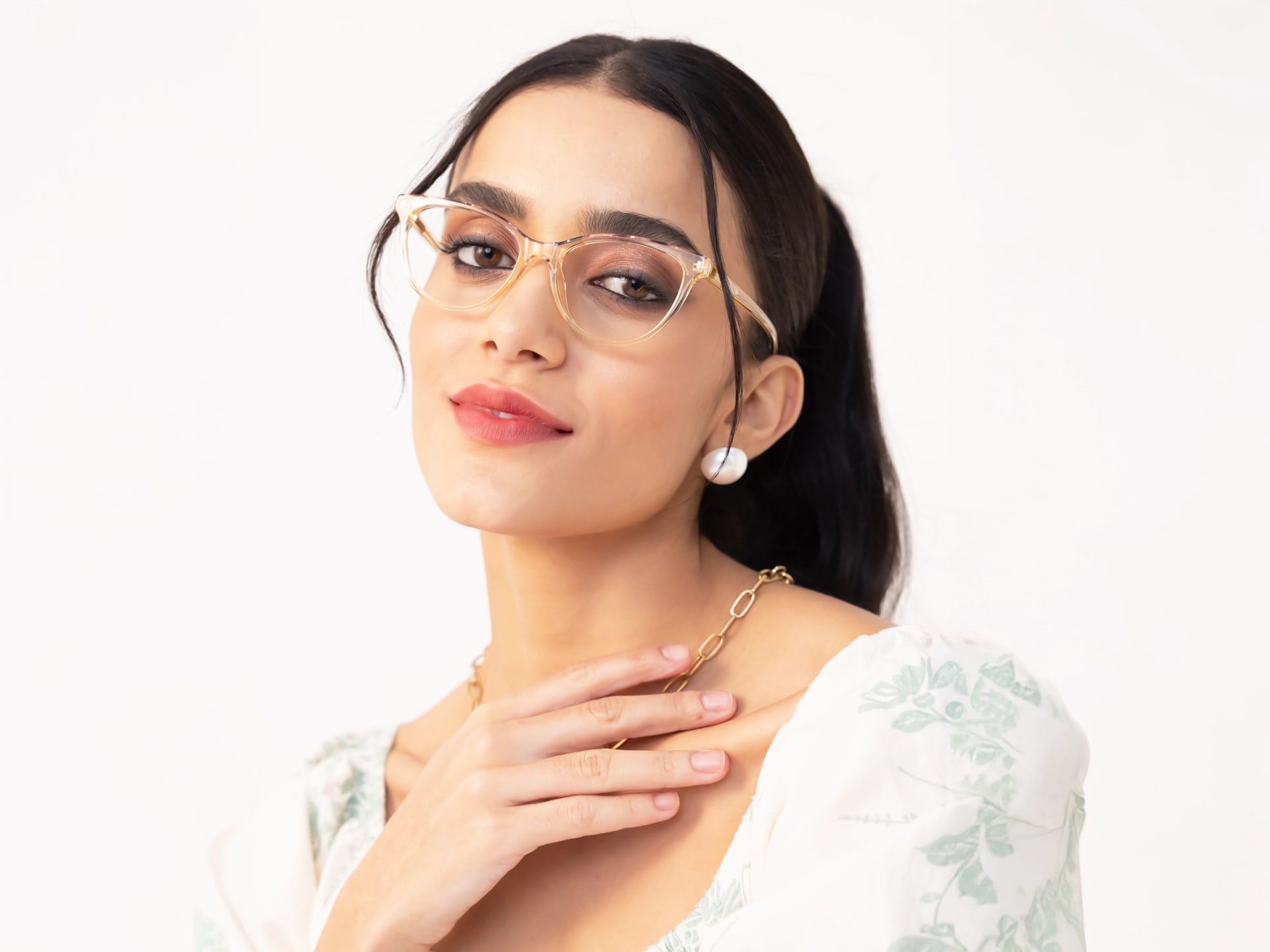 crystal Champagne Gold Cat Eye Acetate Glasses