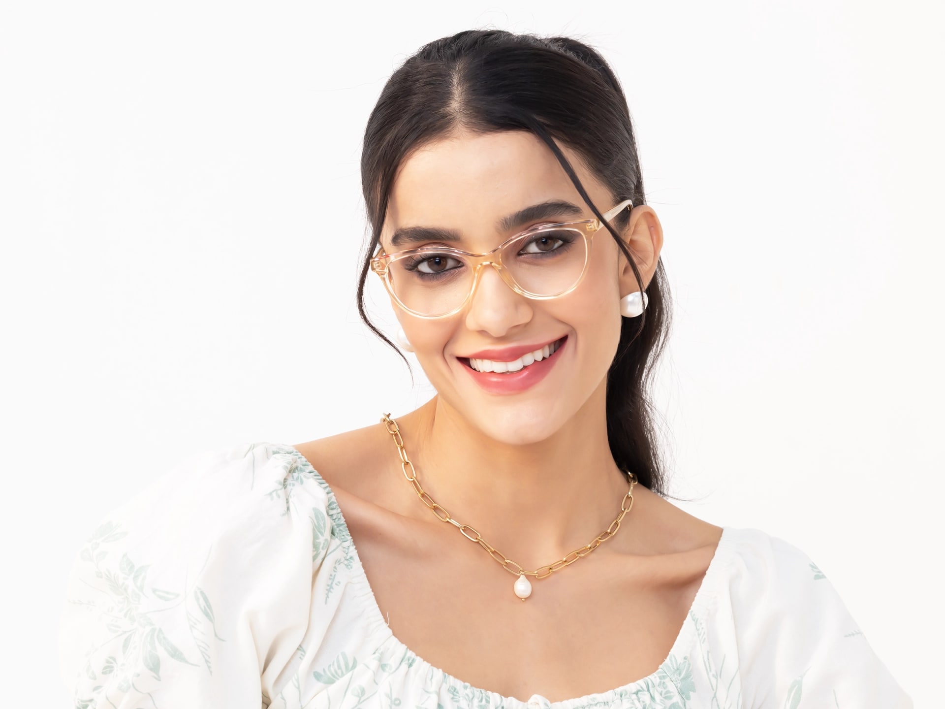 crystal Champagne Gold Cat Eye Acetate Glasses