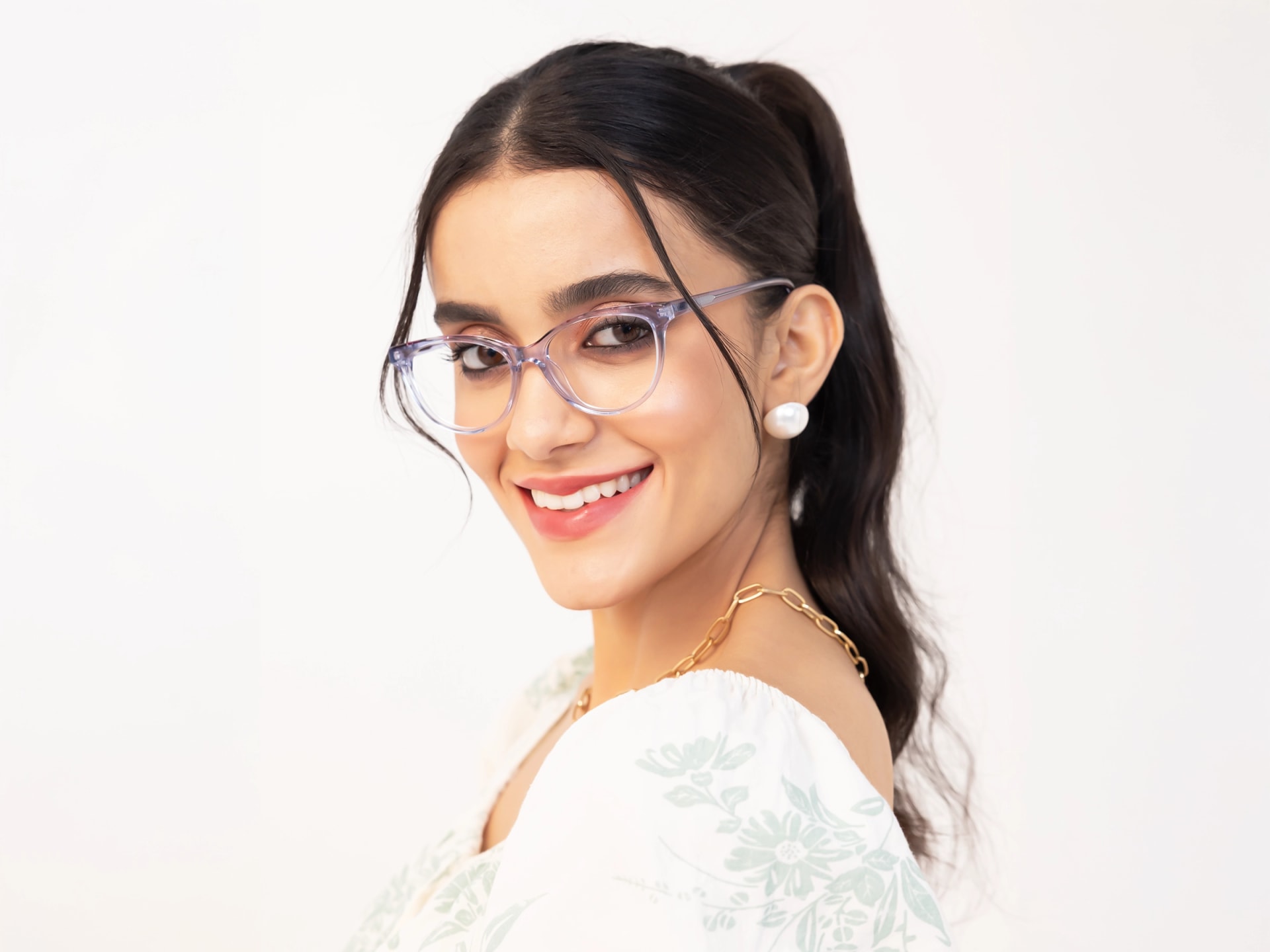 Crystal Blue Cat Eye Eyeglasses For Women