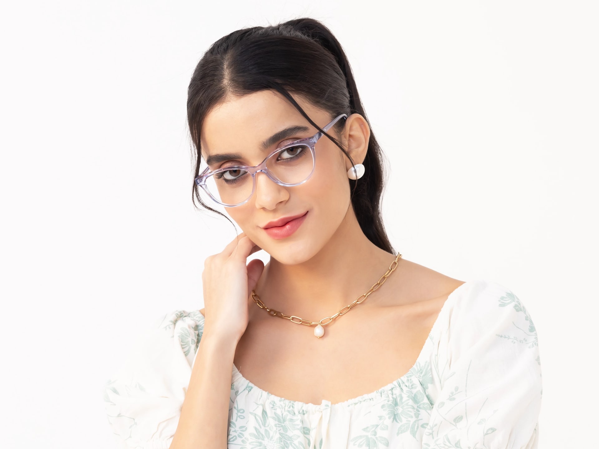 Crystal Blue Cat Eye Eyeglasses For Women