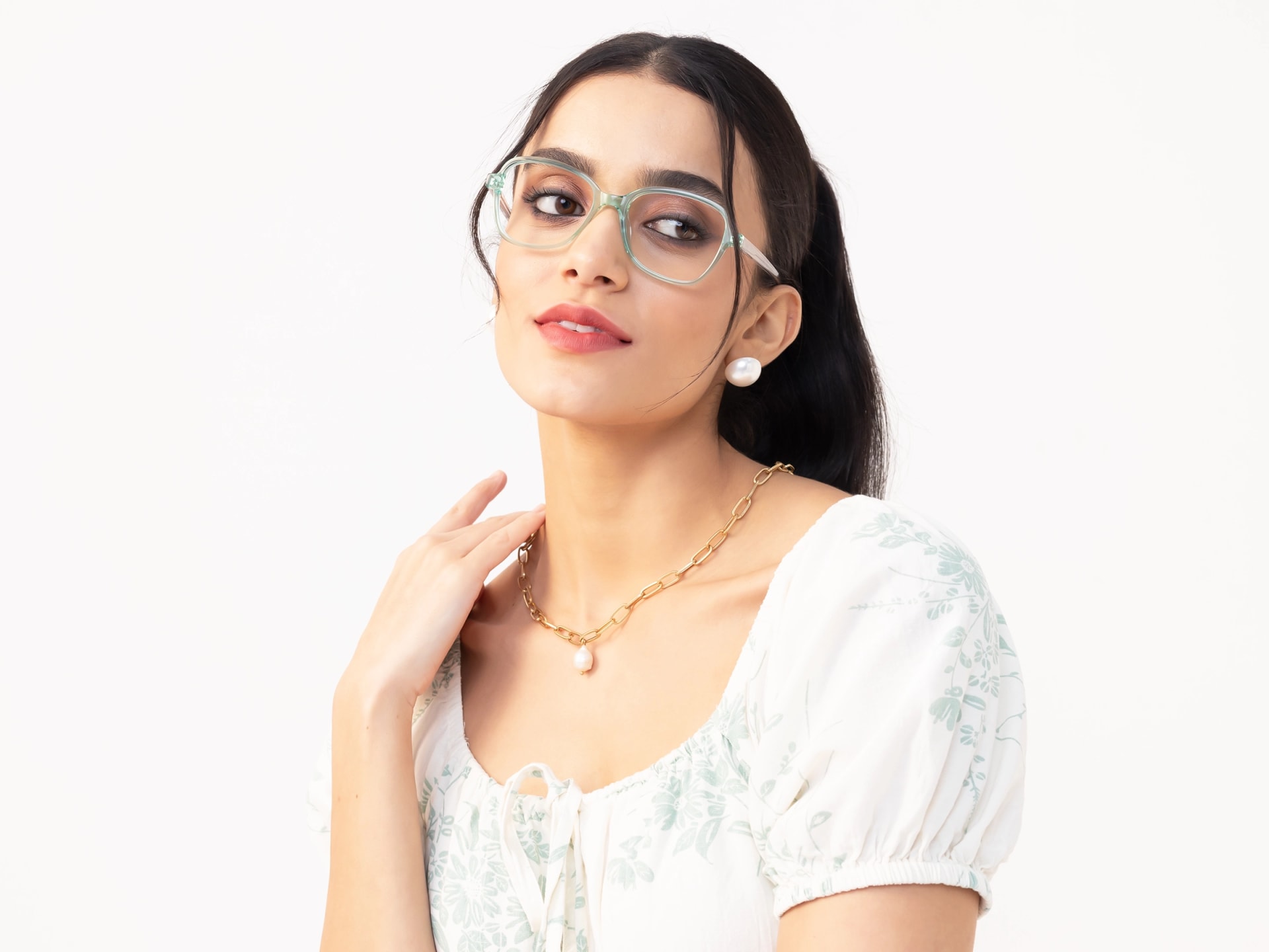 Crystal Tea Green Acetate Butterfly Glasses-12