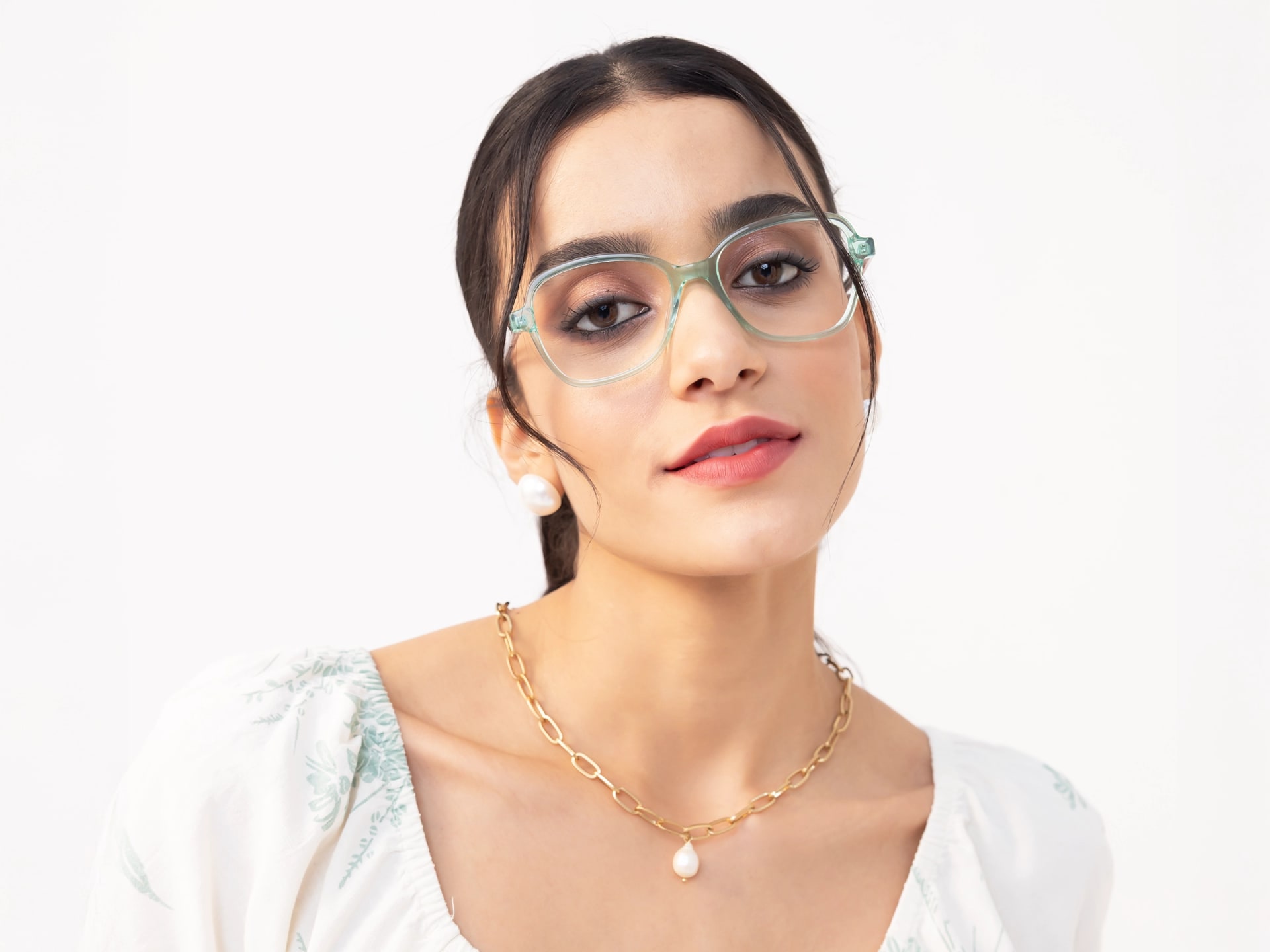 Crystal Tea Green Acetate Butterfly Glasses-11