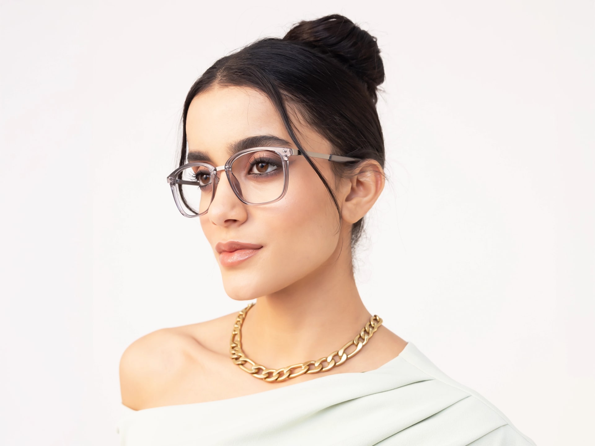 Crystal Grey & Silver Square Glasses