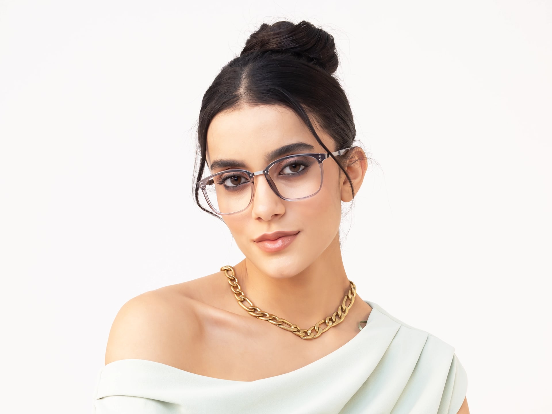 Crystal Grey & Silver Square Glasses