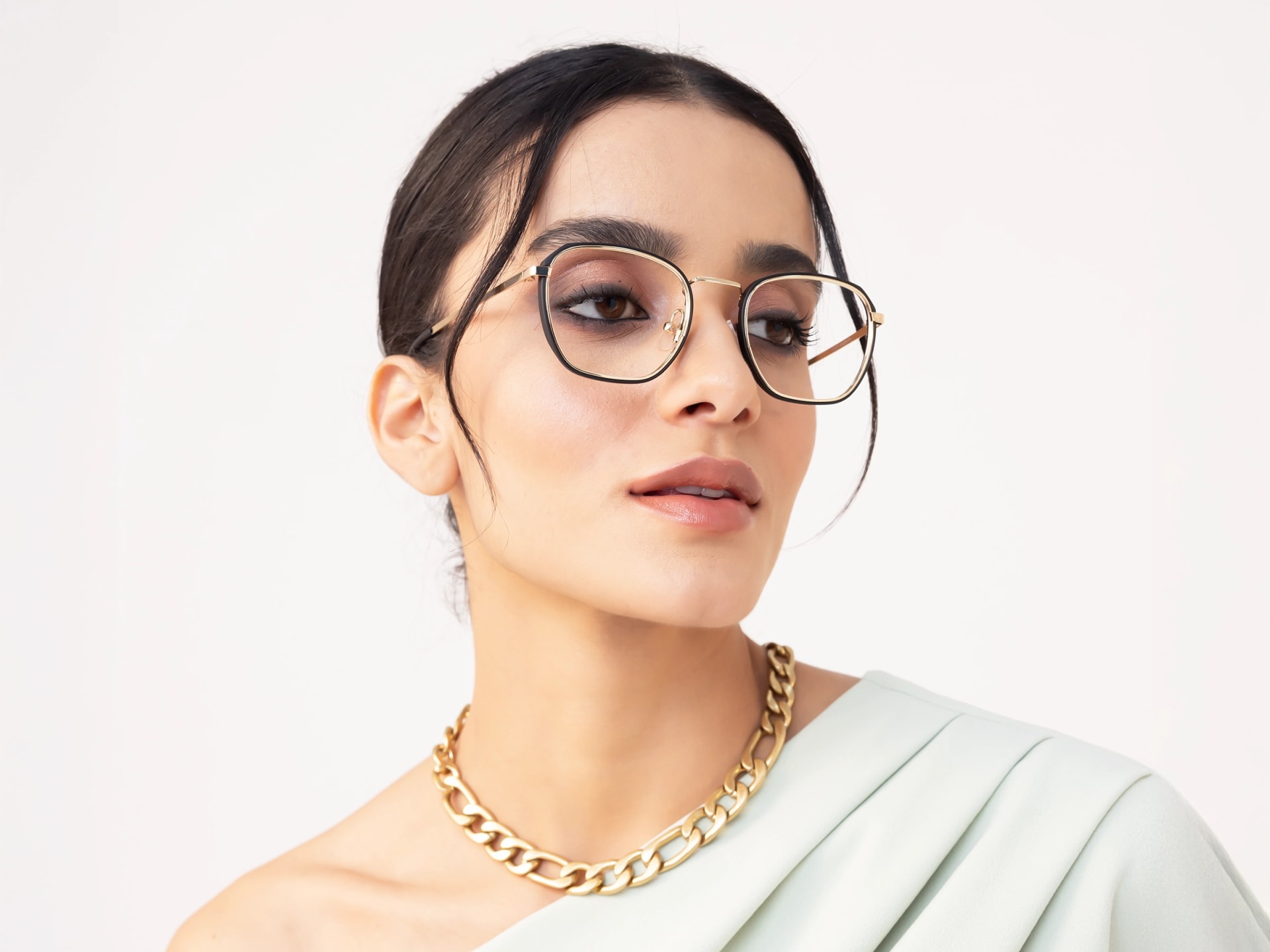 Gold & Matte Black Geometric Glasses