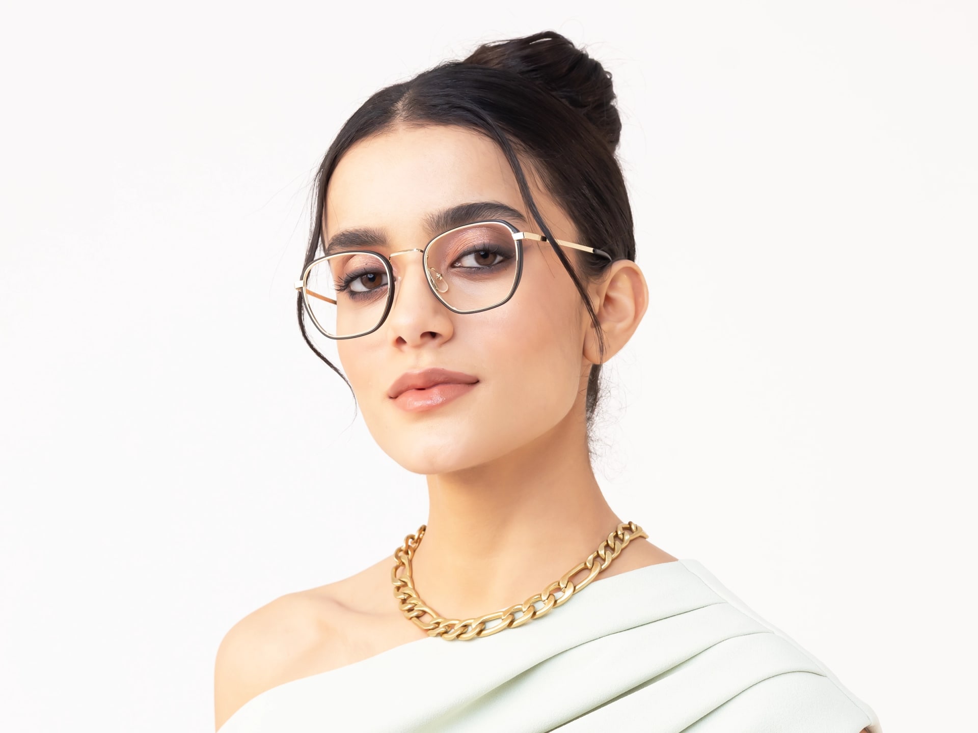 Gold & Matte Black Geometric Glasses