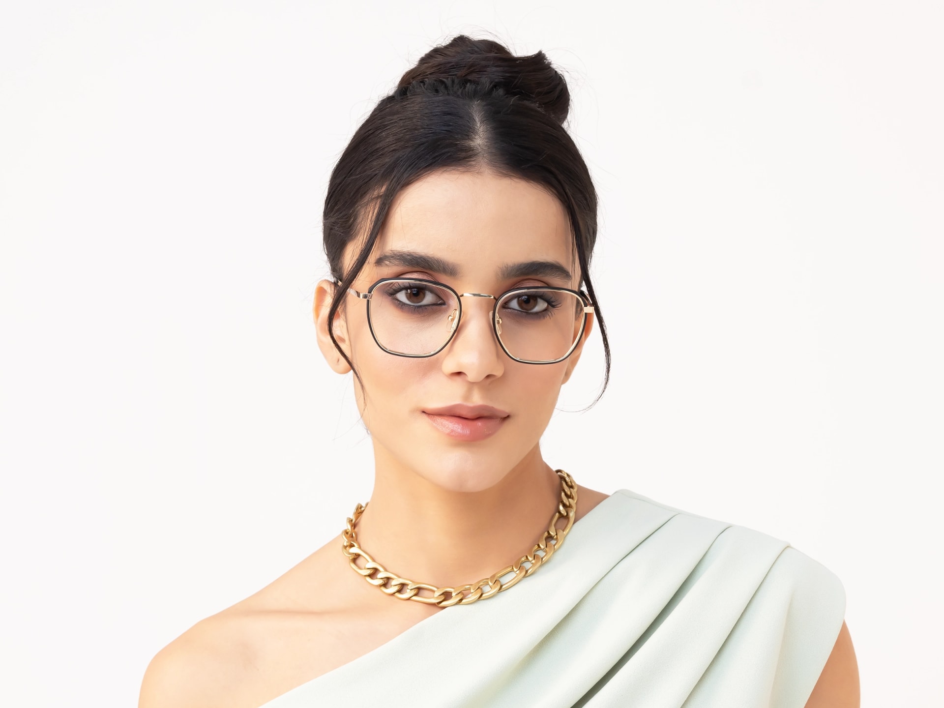 Gold & Matte Black Geometric Glasses