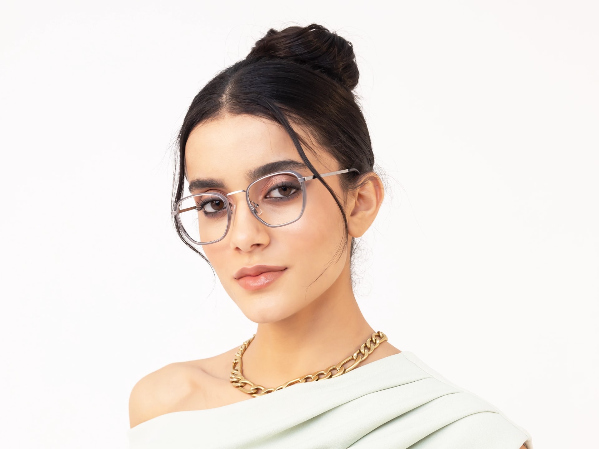 Silver & Matte Grey Geometric Glasses