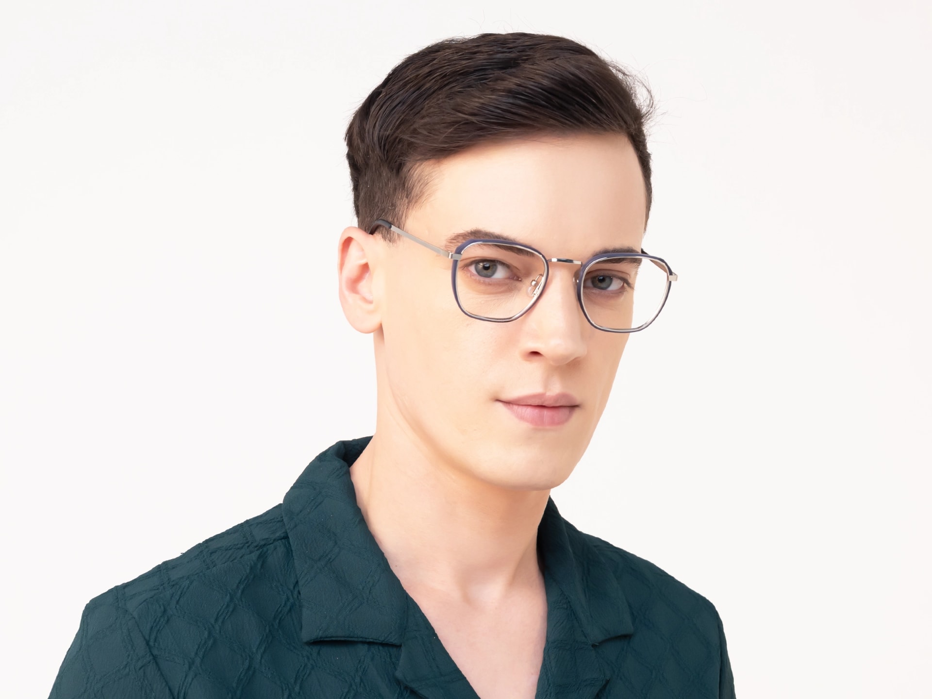 Silver & Matte Blue Geometric Glasses