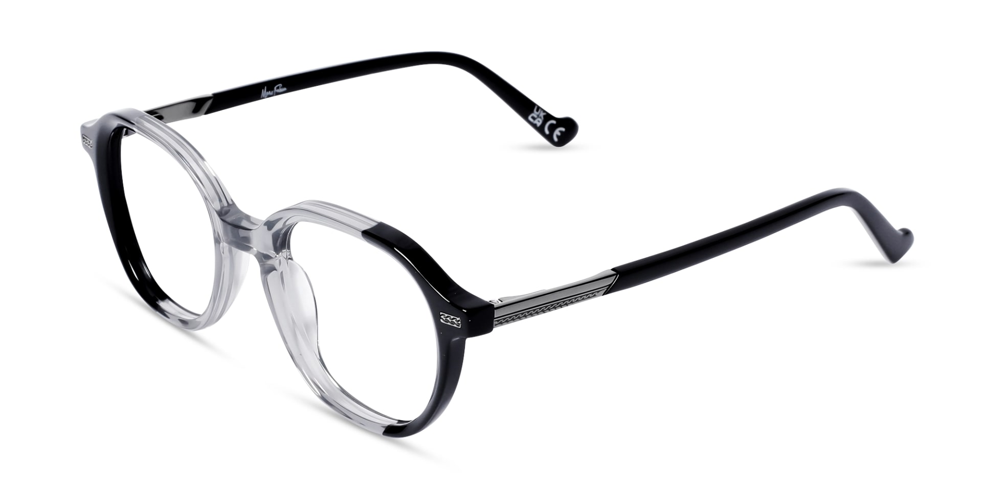 Black & Crystal Grey Oval Acetate Glasses
