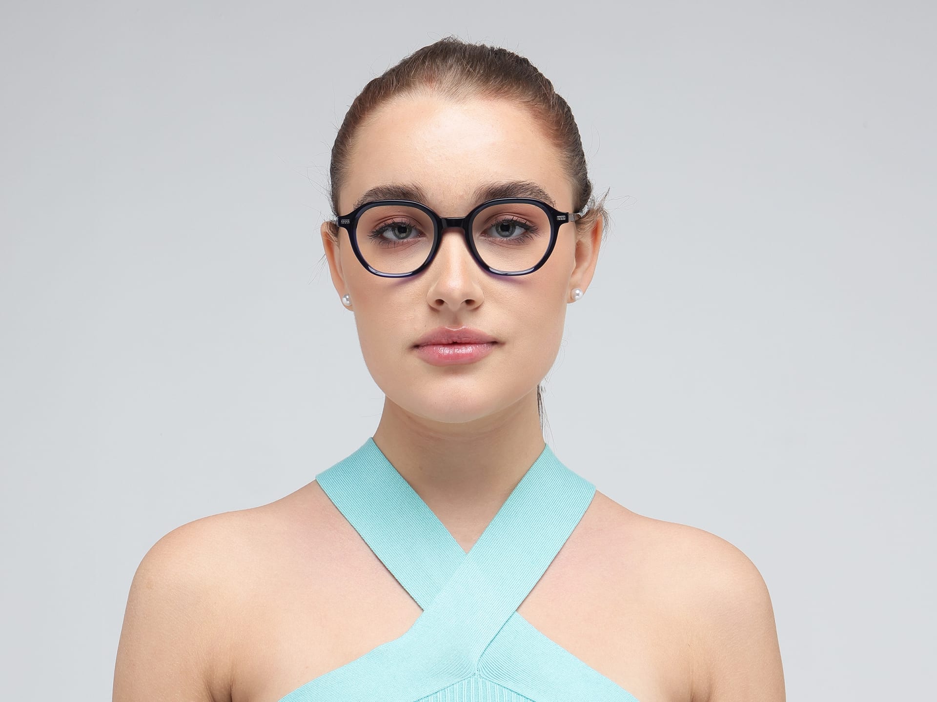 Navy Blue Oval Full-Rim Glasses