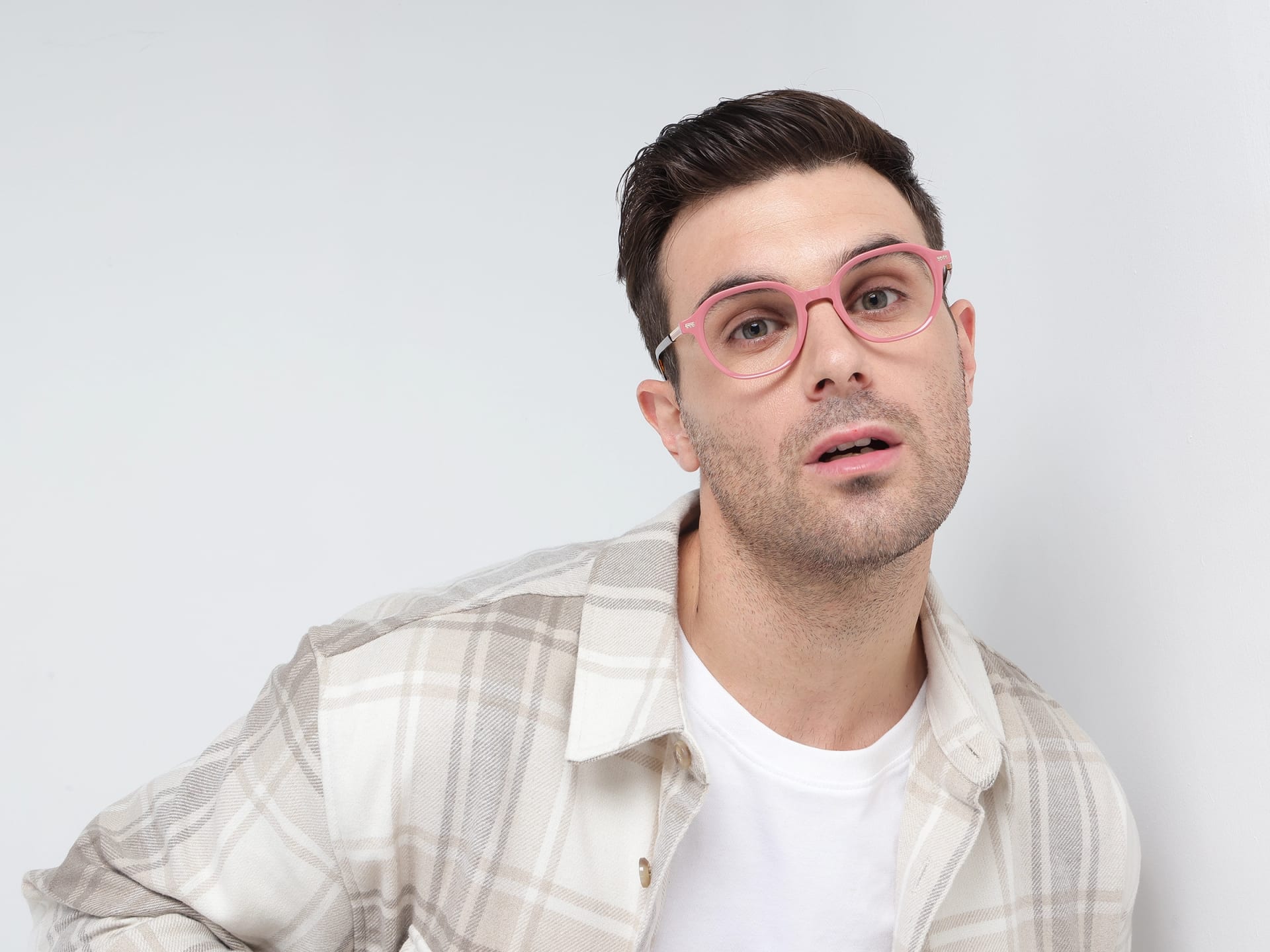 Salmon Pink Oval Acetate Glasses