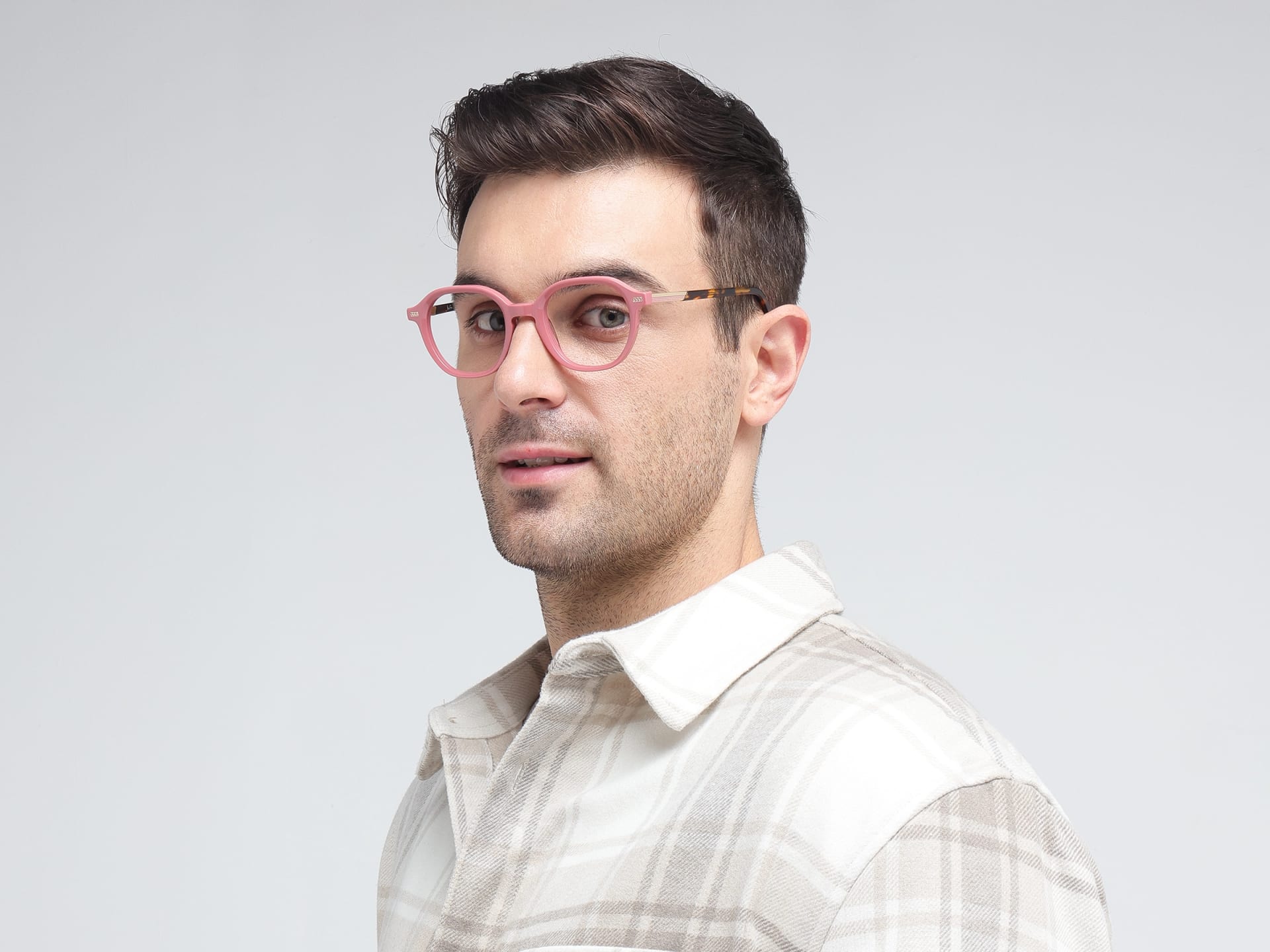 Salmon Pink Oval Acetate Glasses