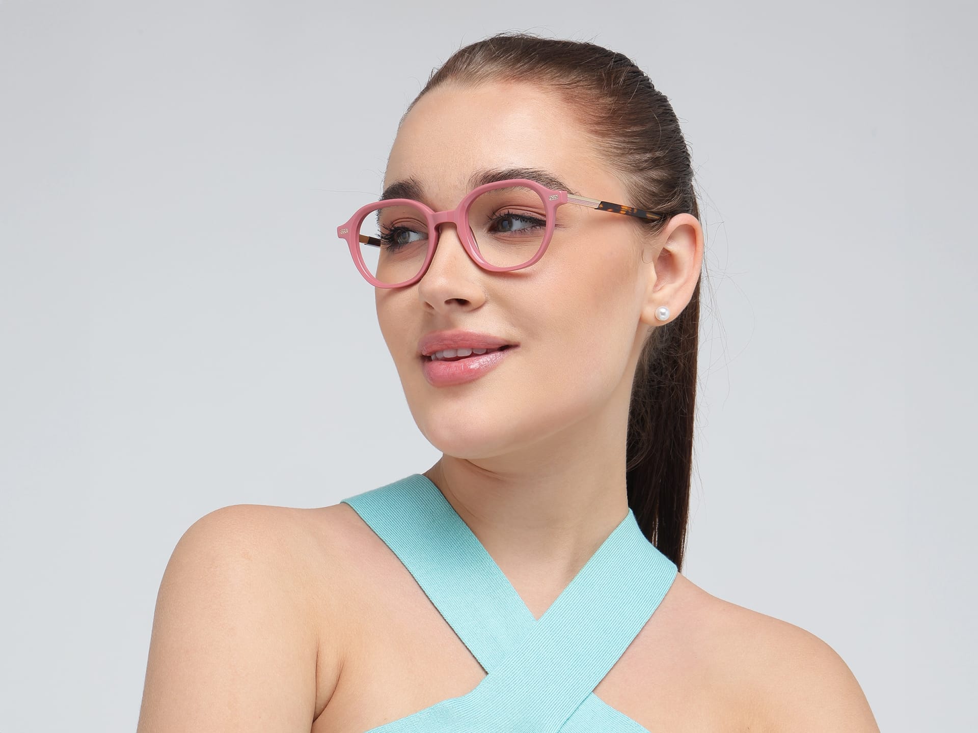 Salmon Pink Oval Acetate Glasses