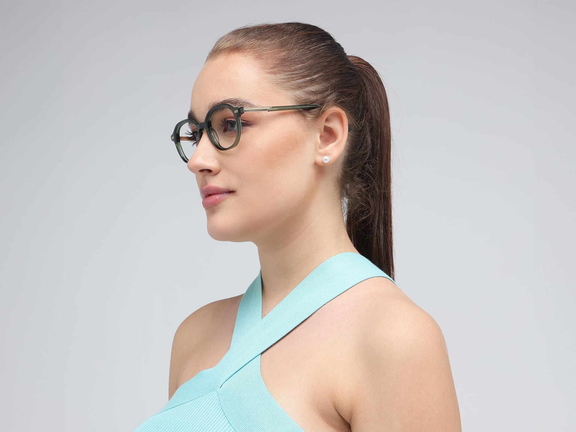 Crystal Fern Green Oval Full-Rim Glasses