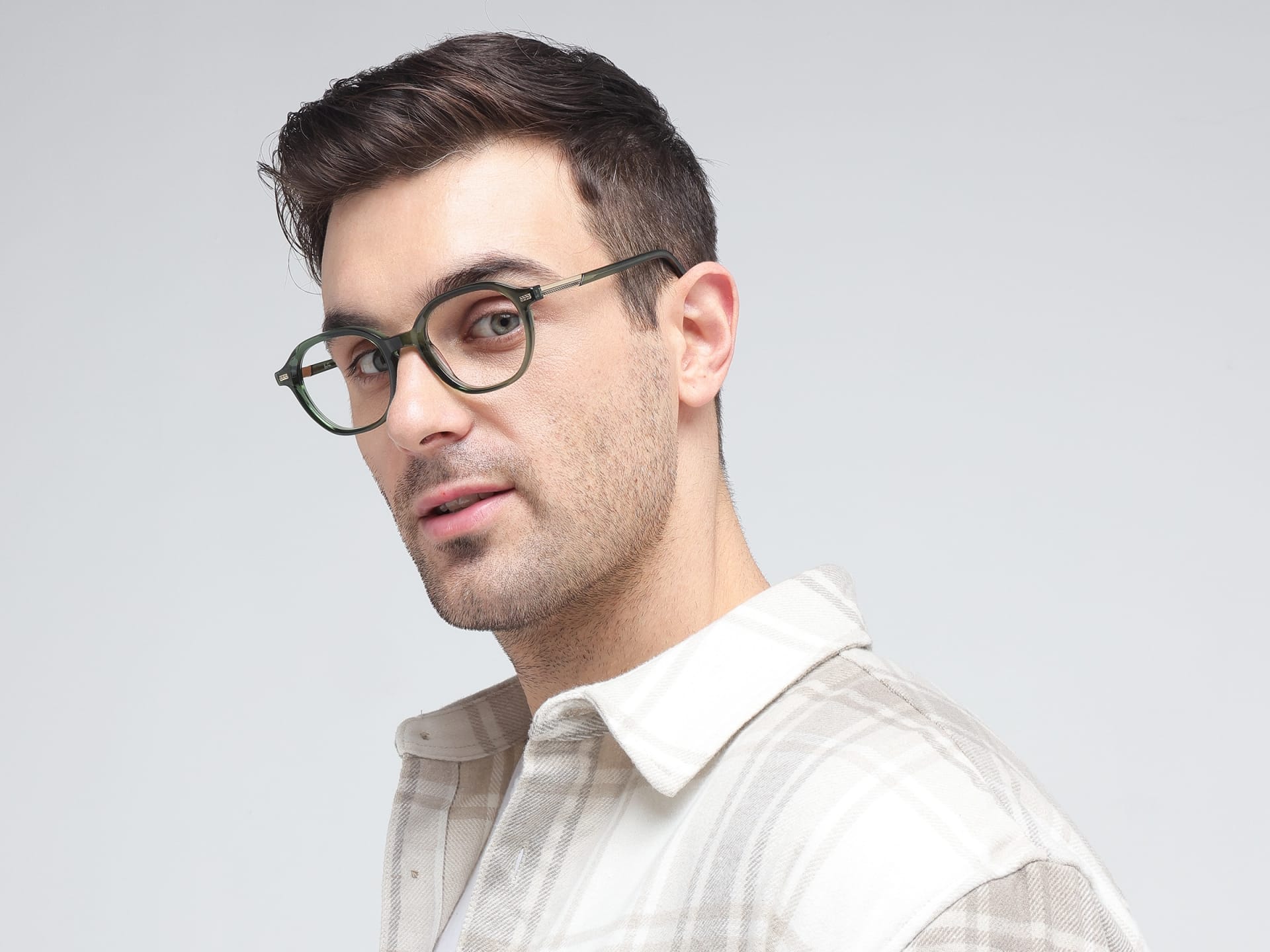 Crystal Fern Green Oval Full-Rim Glasses