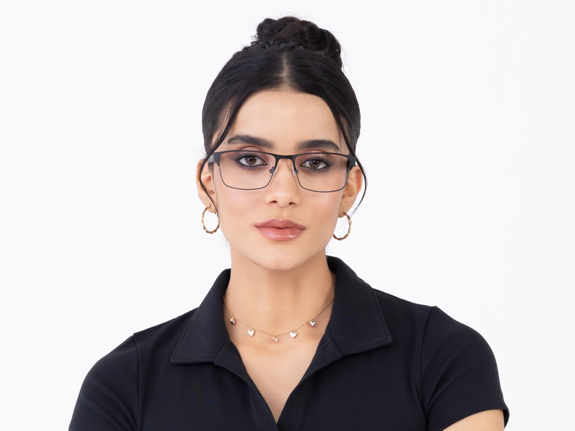 Matte Black & Gunmetal Rectangle Glasses