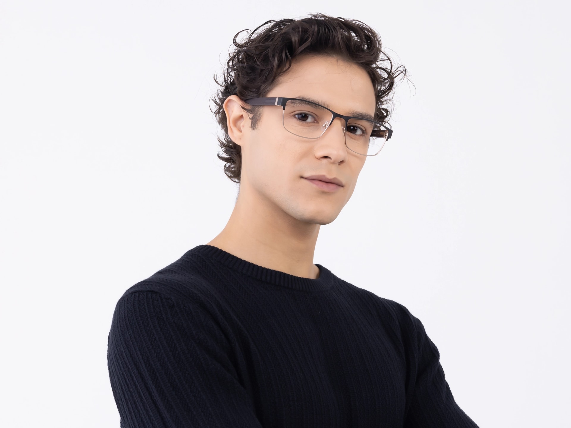 Matte Black & Gold Rectangle Glasses