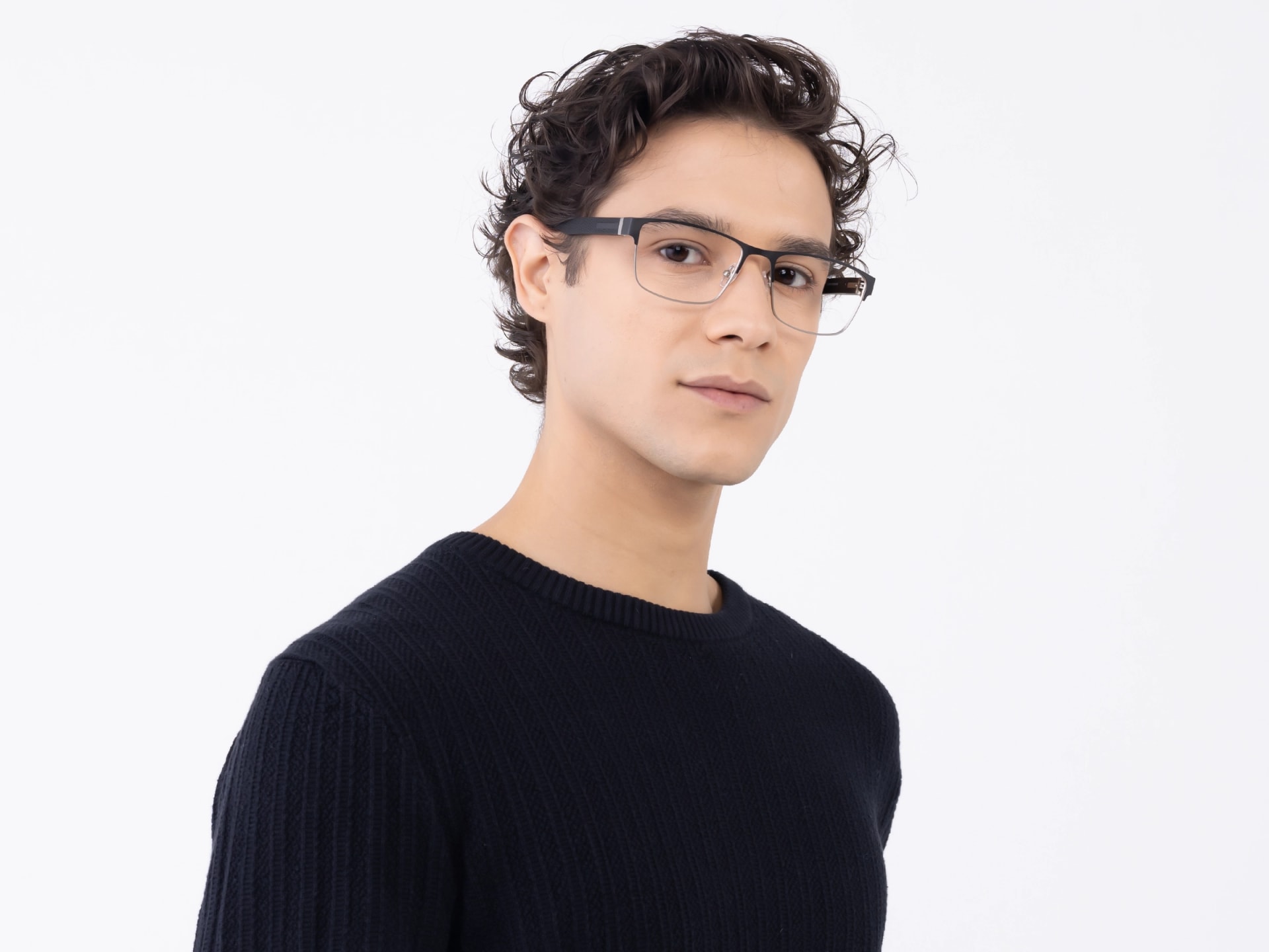 Matte Black & Silver Rectangle Glasses