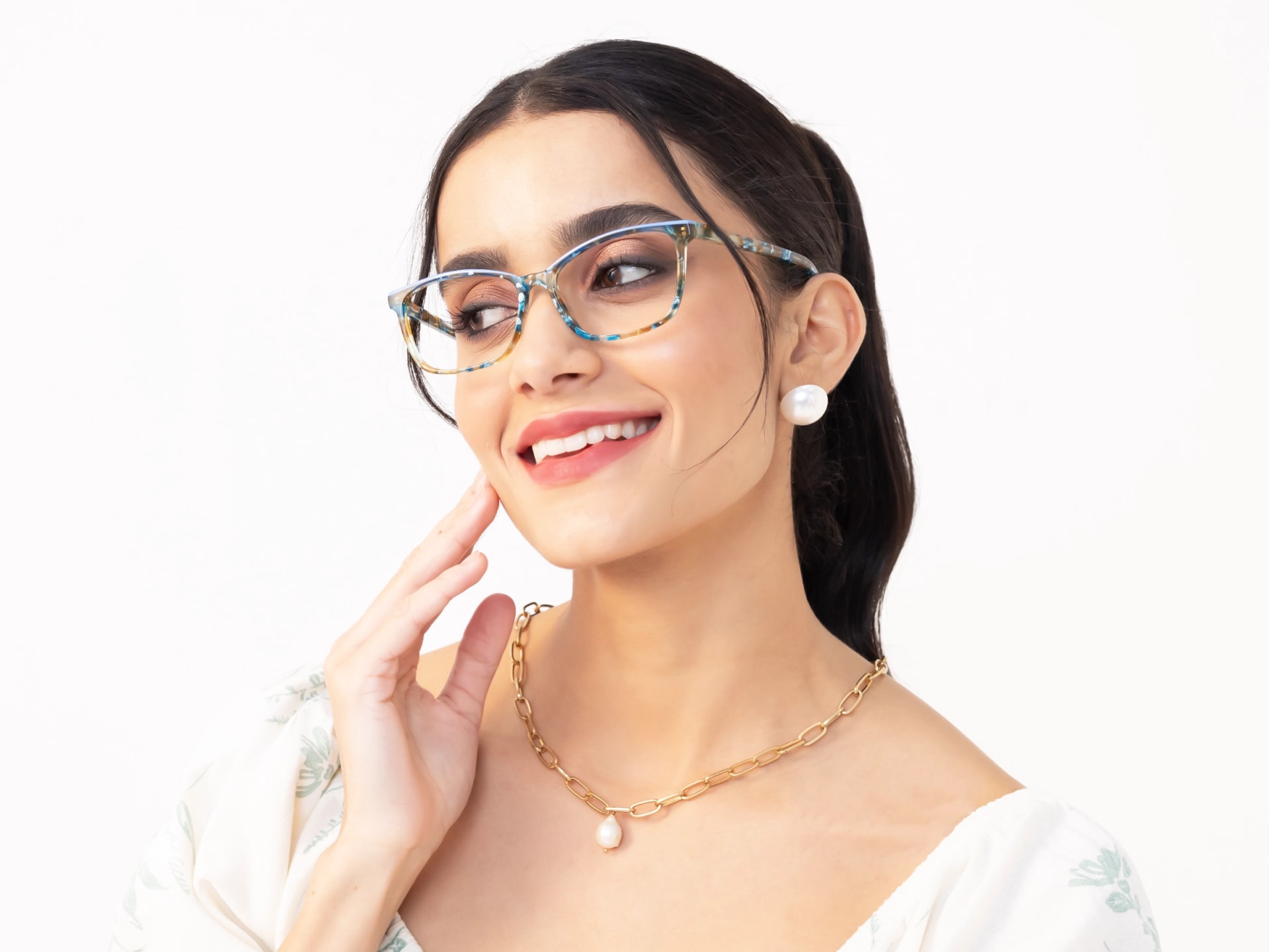 Crystal Blue Marble Rectangle Acetate Glasses