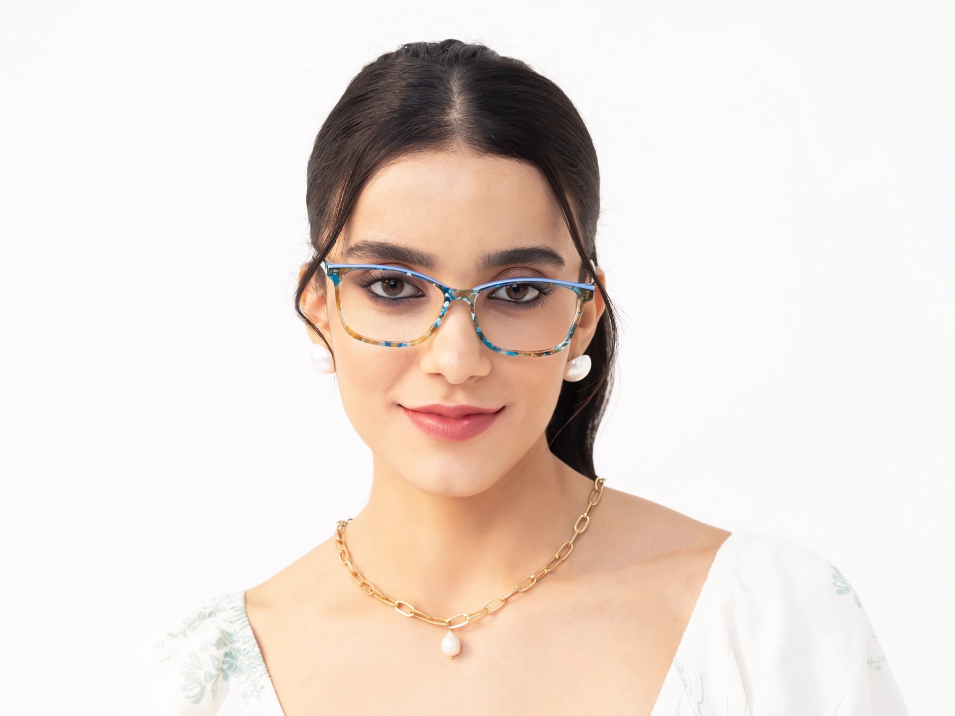 Crystal Blue Marble Rectangle Acetate Glasses