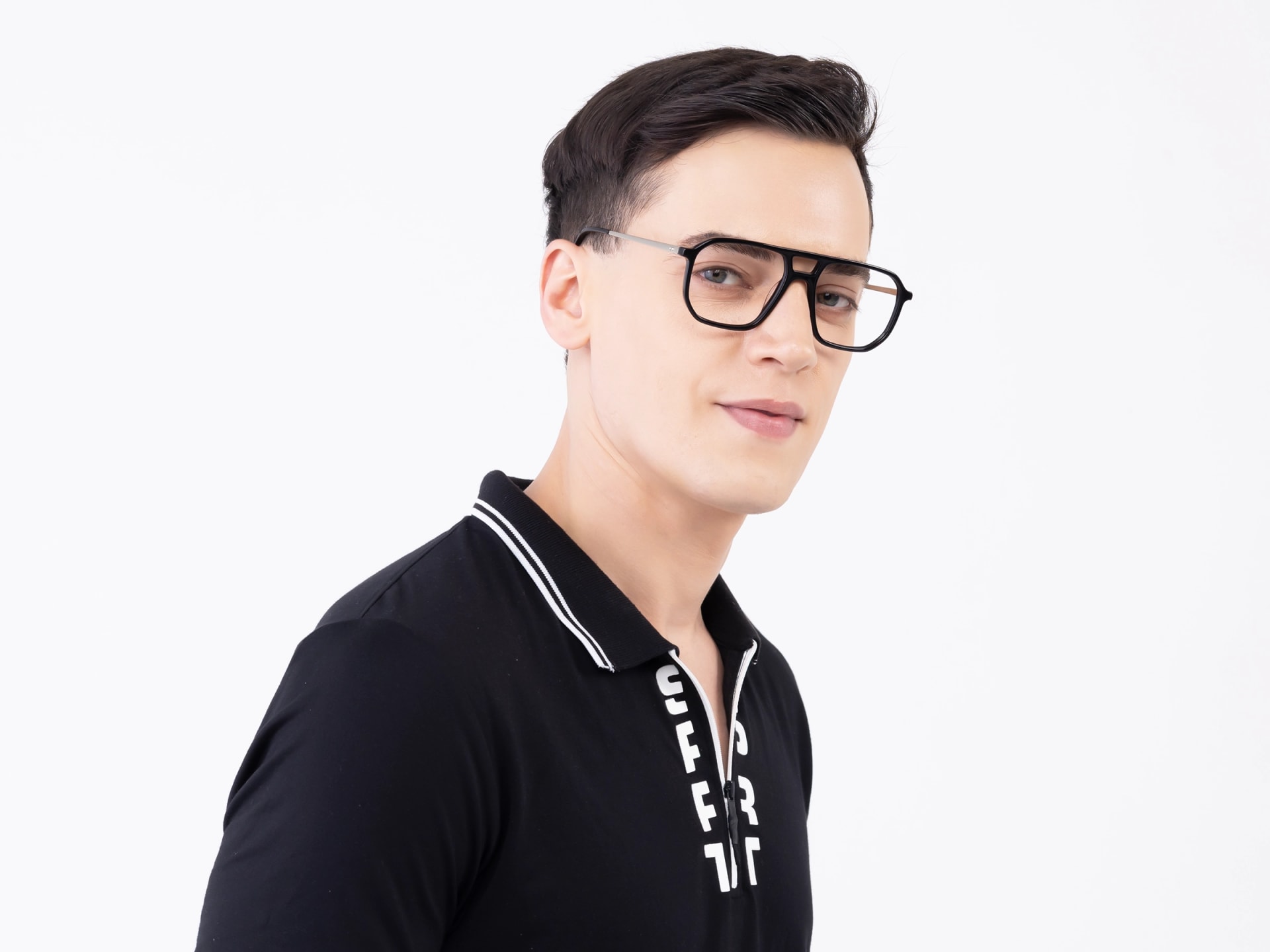 Black Acetate Double Bridge Pilot Glasses