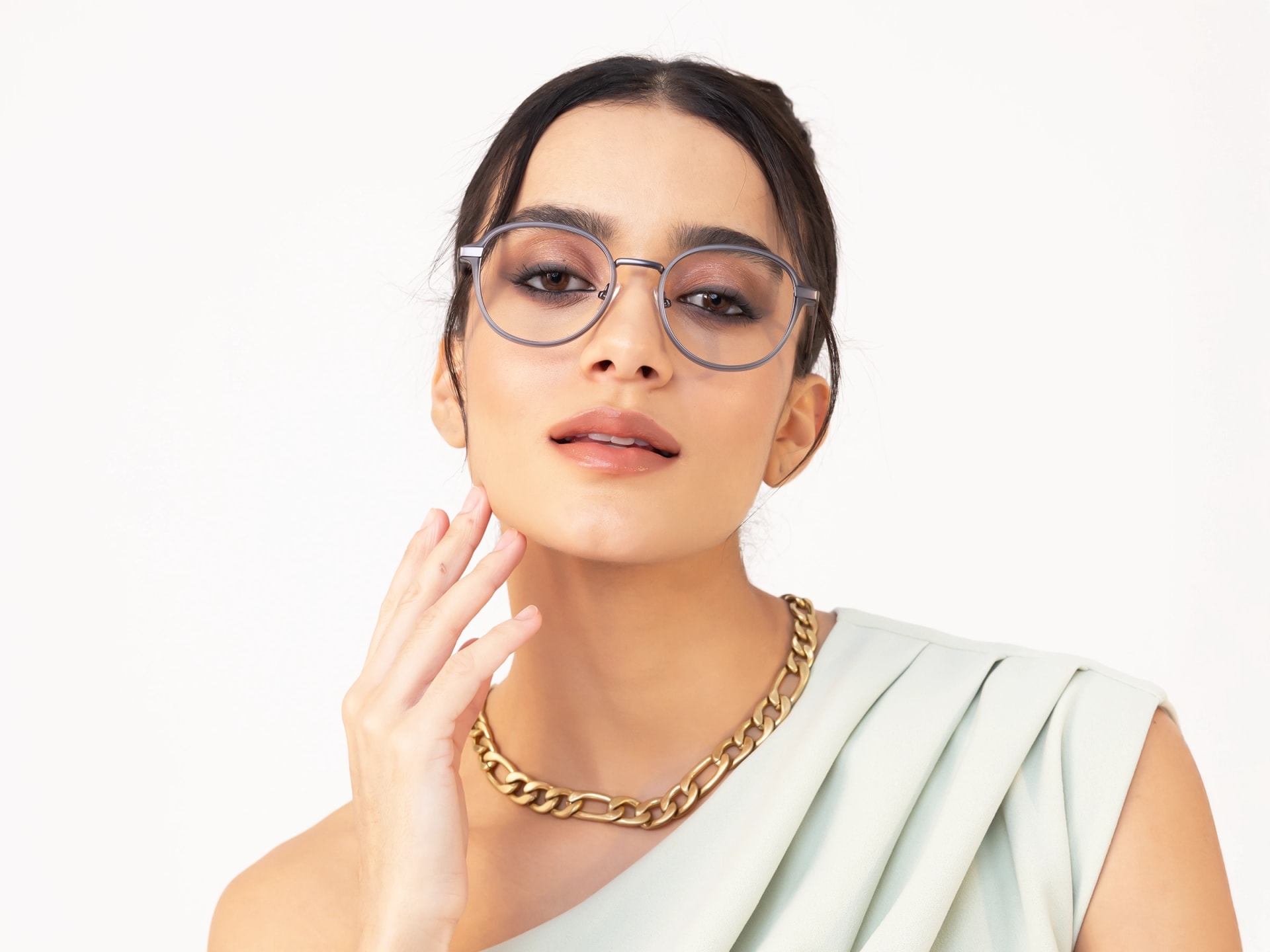 Matte Grey & Alumi Round Glasses