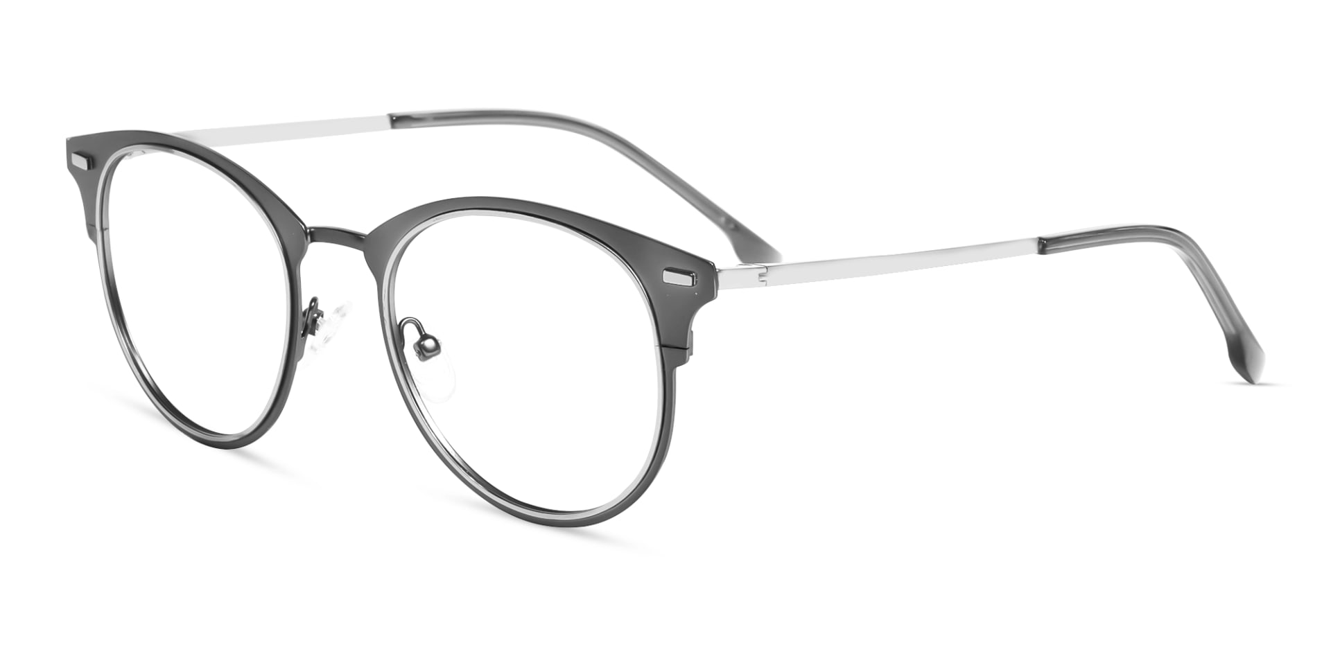 Matte Gunmetal & Silver Oval Glasses-3