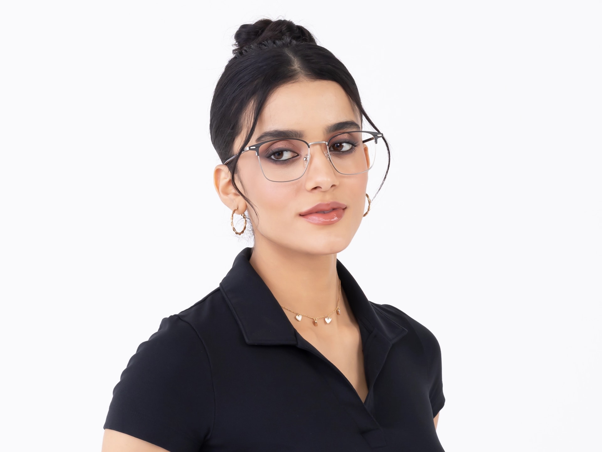 Matte Black & Silver Square Glasses