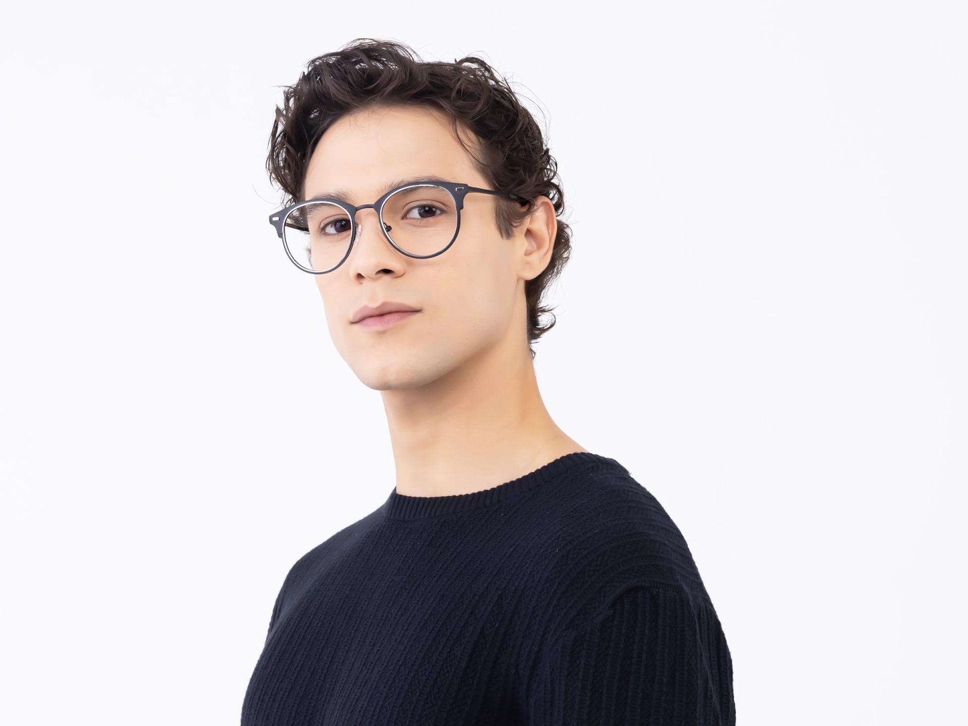 Matte Black & Silver Oval Glasses