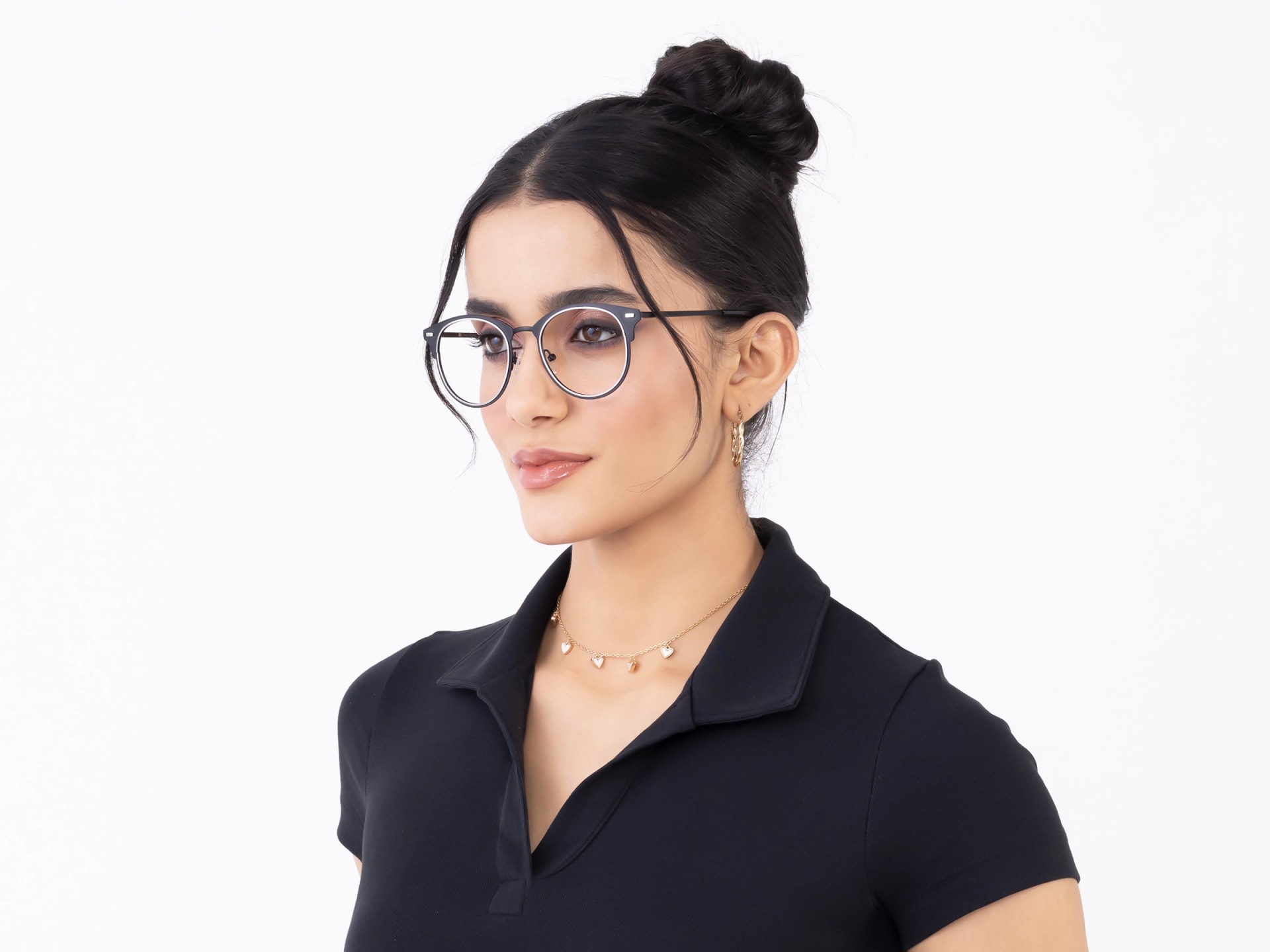 Matte Black & Silver Oval Glasses