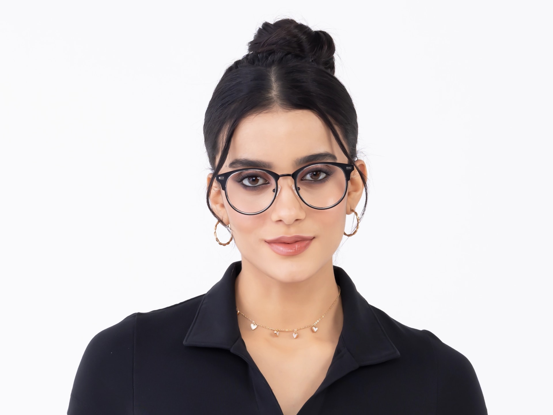 Matte Black & Silver Oval Glasses