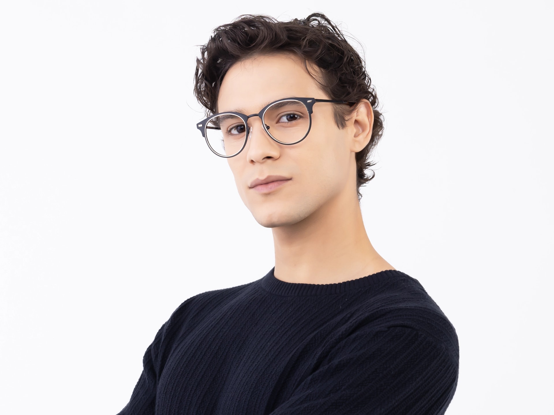 Black & Champagne Gold Oval Glasses