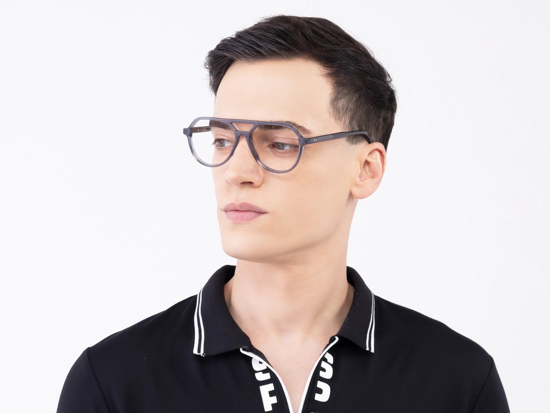 Crystal Grey Pilot Double Bridge Glasses