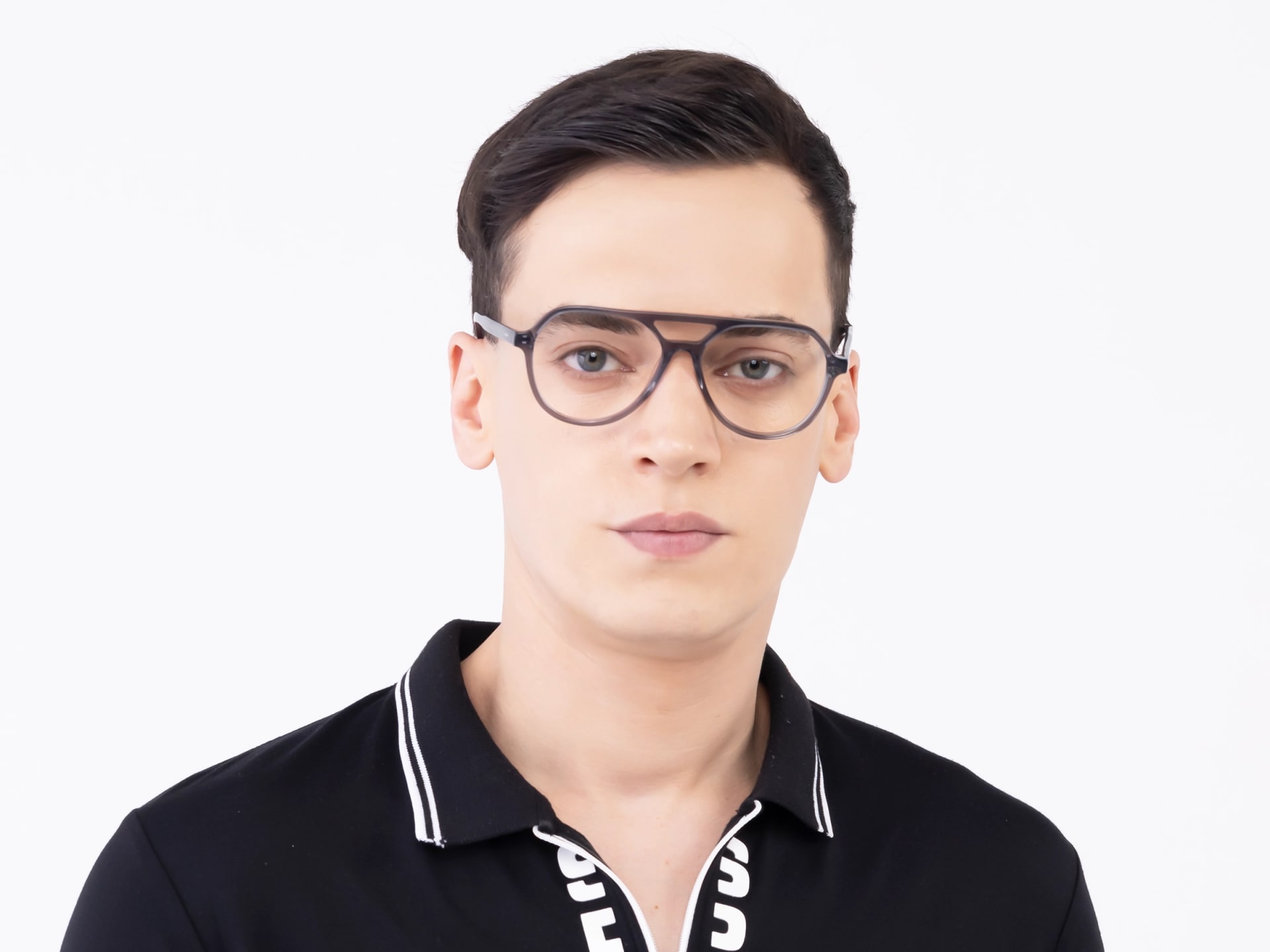 Crystal Grey Pilot Double Bridge Glasses