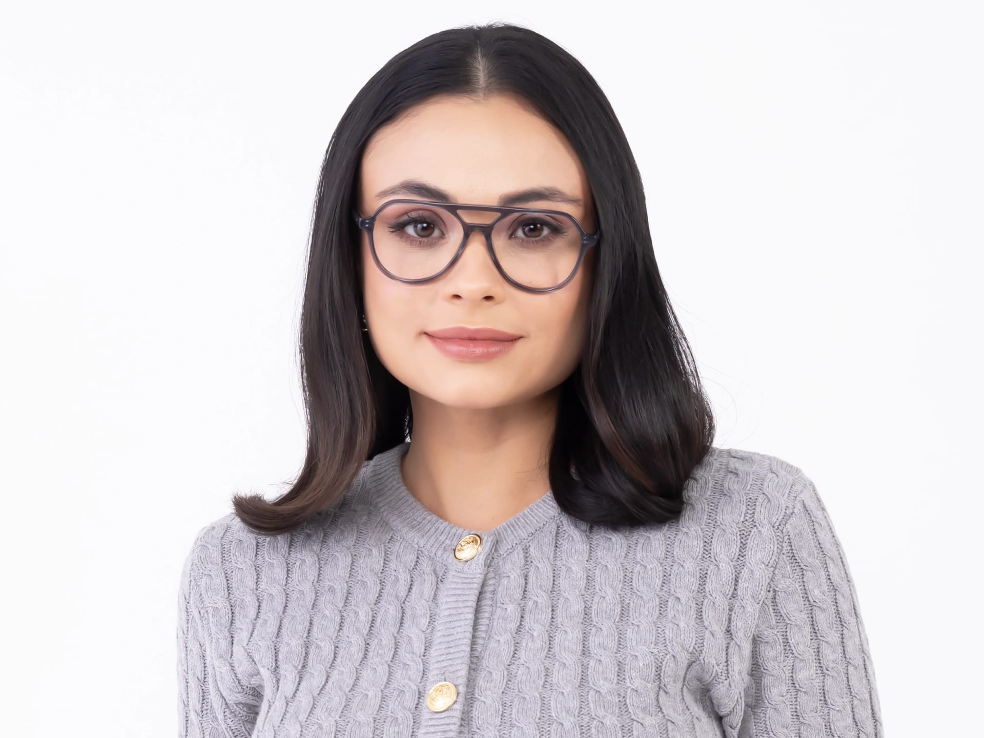 Crystal Grey Pilot Double Bridge Glasses