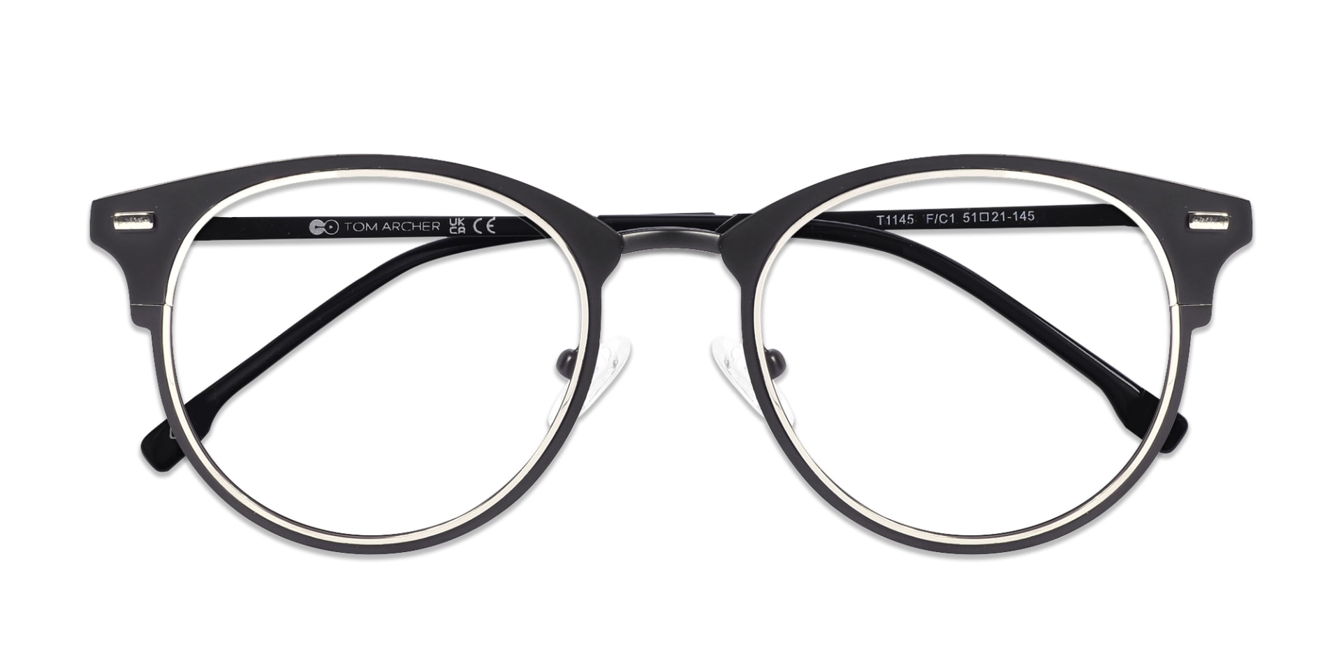 Matte Black & Silver Oval Glasses-6