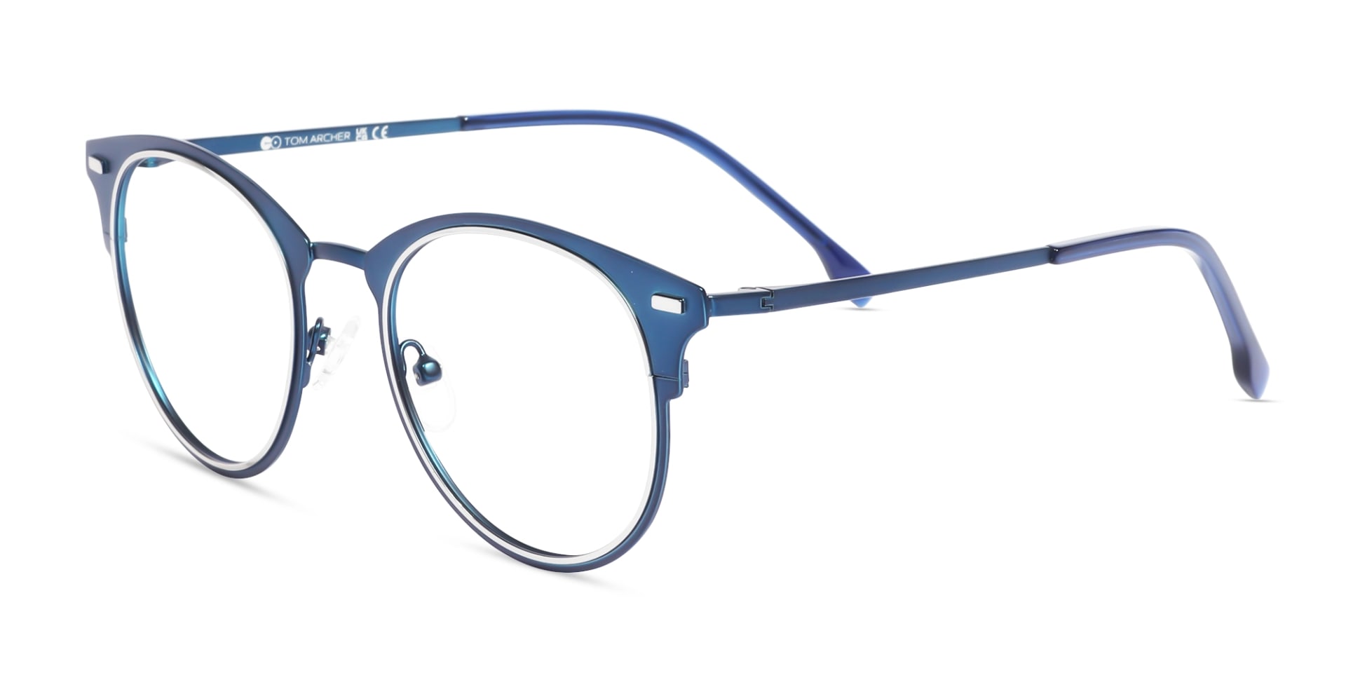 Matte Royal Blue & Silver Oval Glasses-3