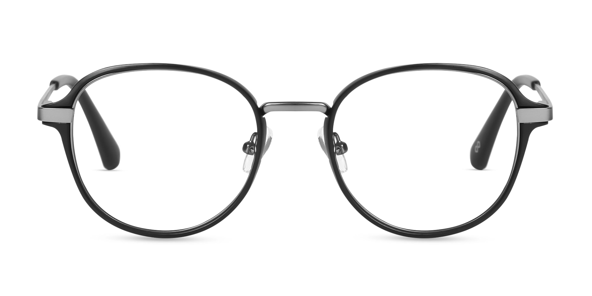 Matte Black & Gunmetal Round Glasses-1
