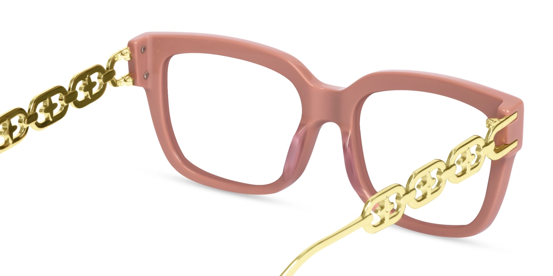 Salmon Pink & Gold Square Glasses