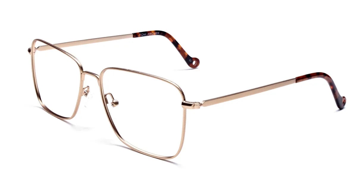 Retro Glasses Frame in Gold Metal with Tortoise Temple Tips, Eyeglasses -2