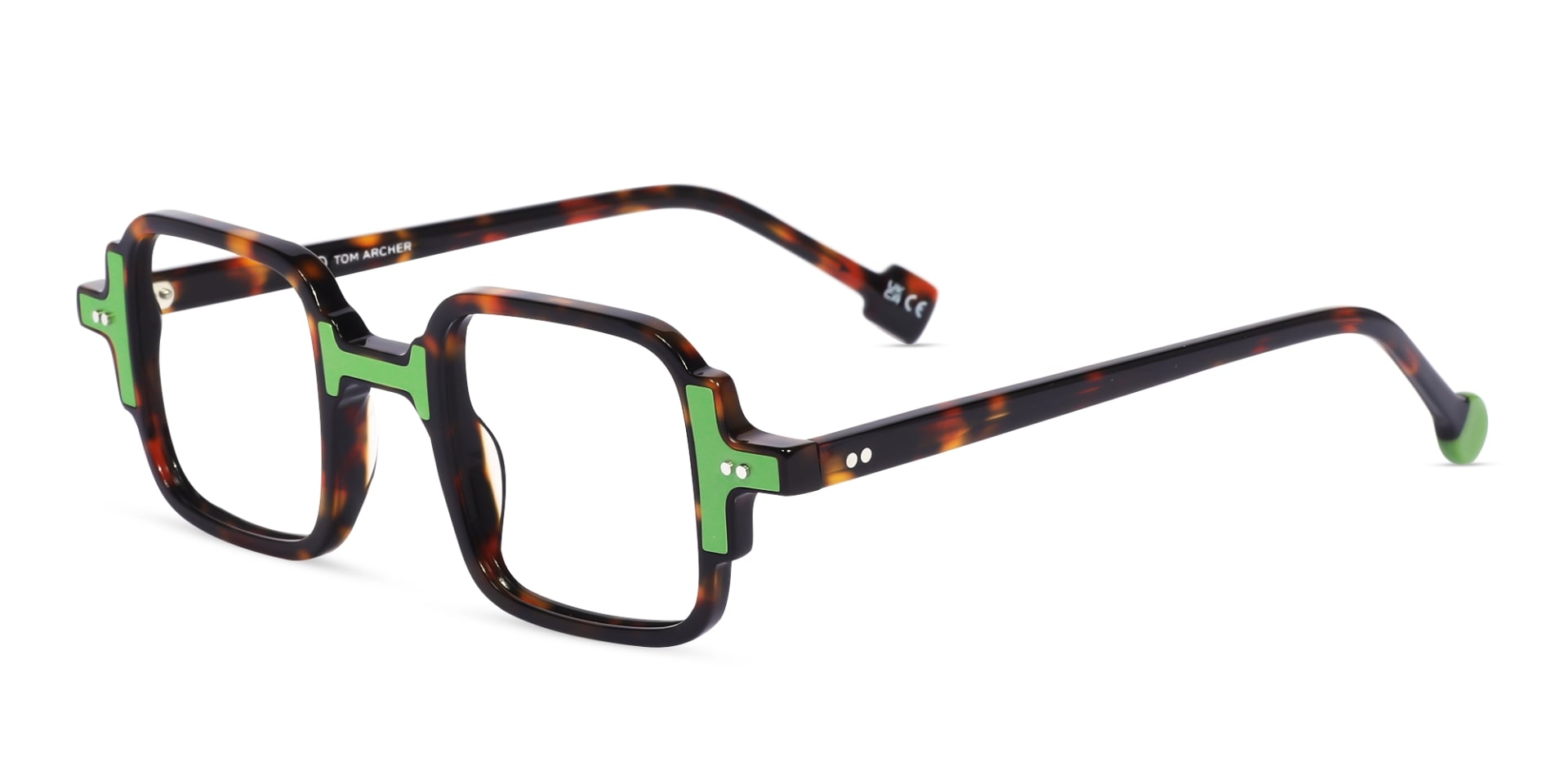 Dark Tortoise & Green Square Acetate Glasses-3