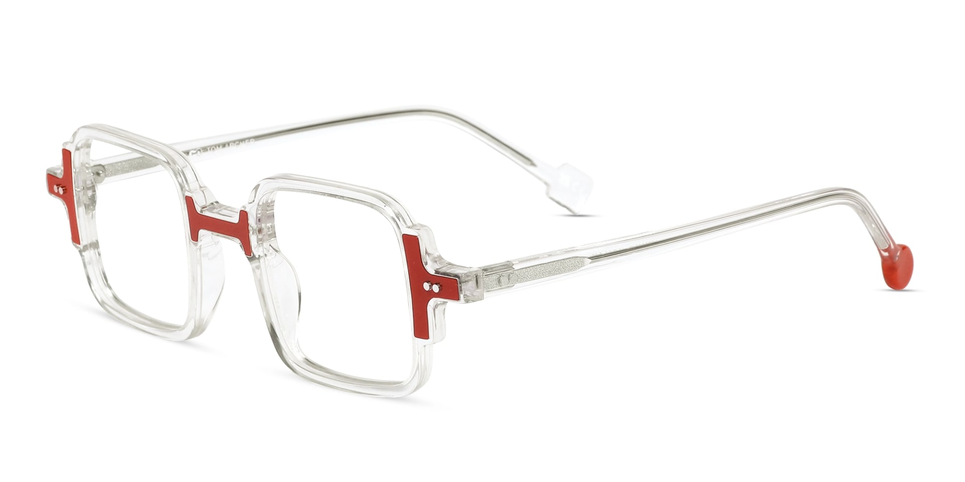 Clear & Red Square Acetate Glasses-3