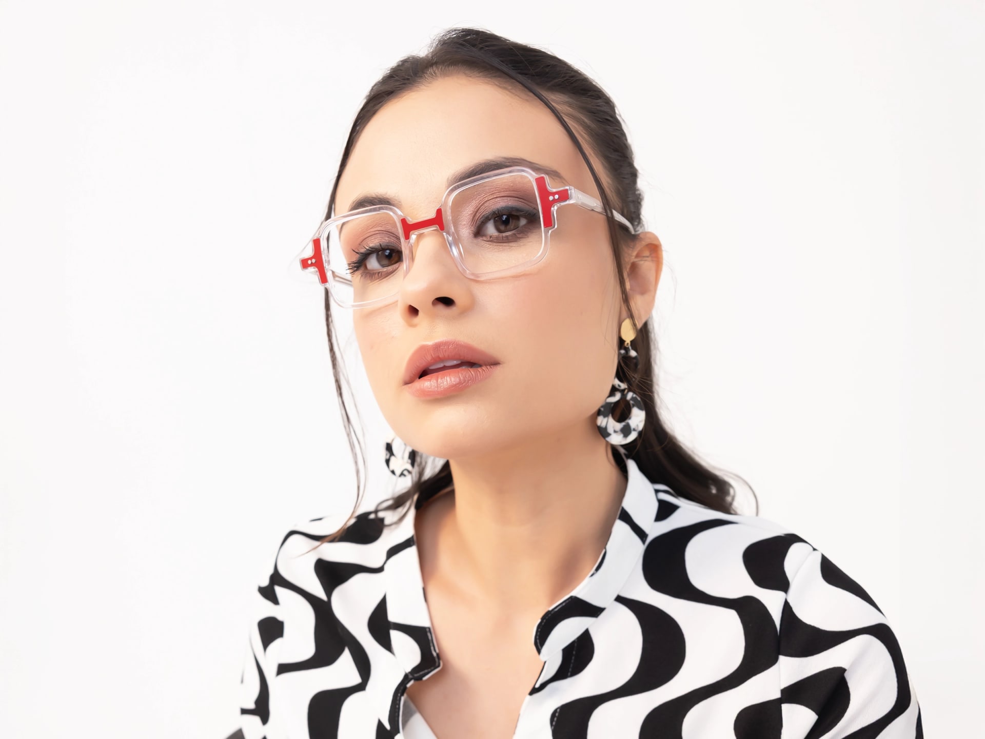 Clear & Red Square Acetate Glasses-52