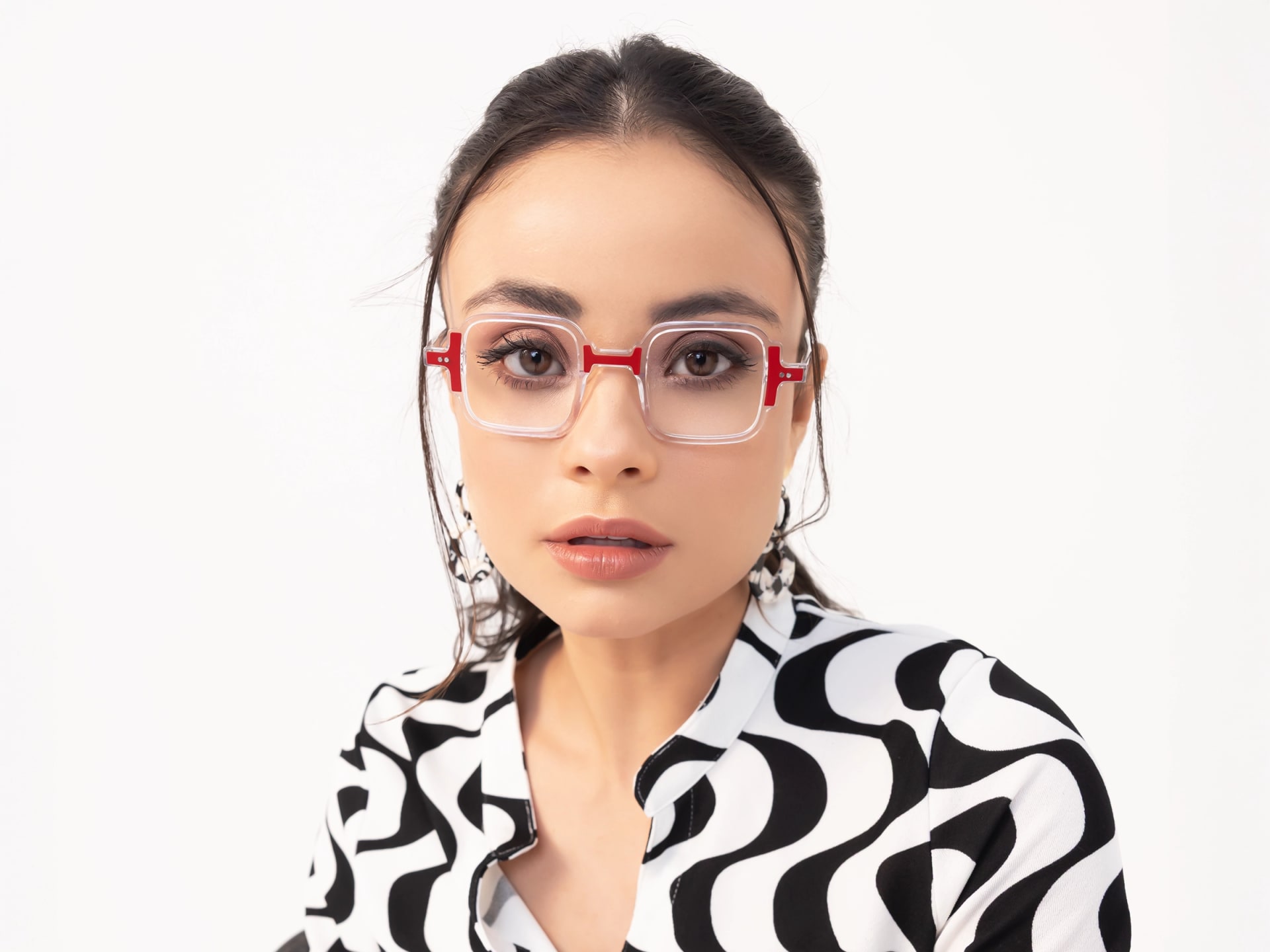 Clear & Red Square Acetate Glasses-51