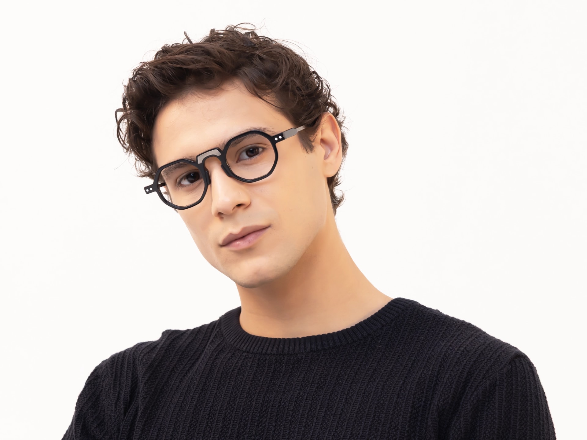 Black Geometric Mixed Material Glasses-41