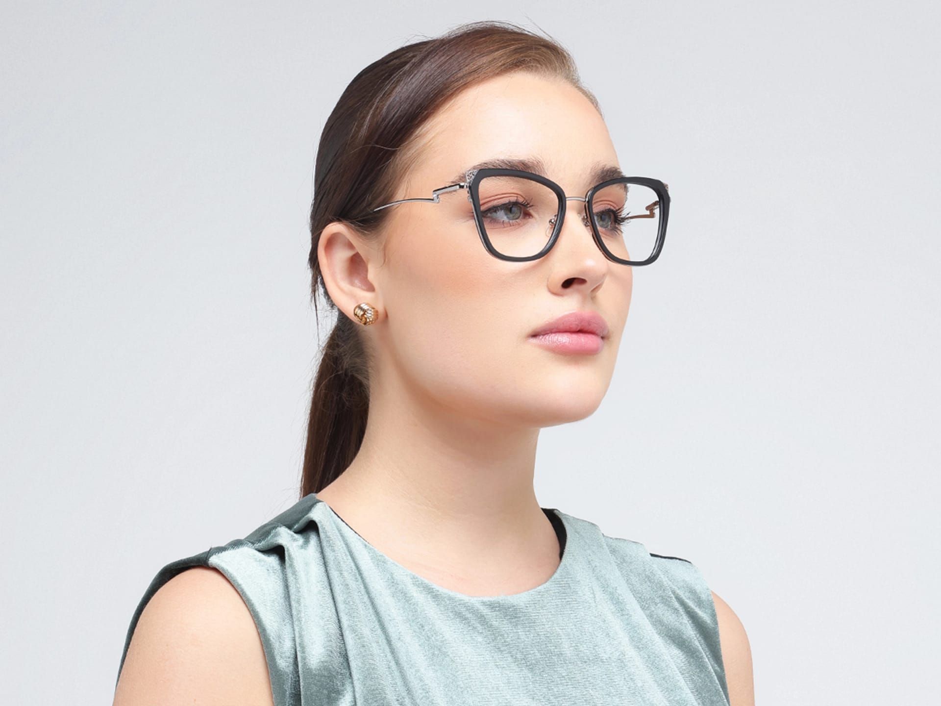 Black & Silver Cat-eye Glasses For Female-
